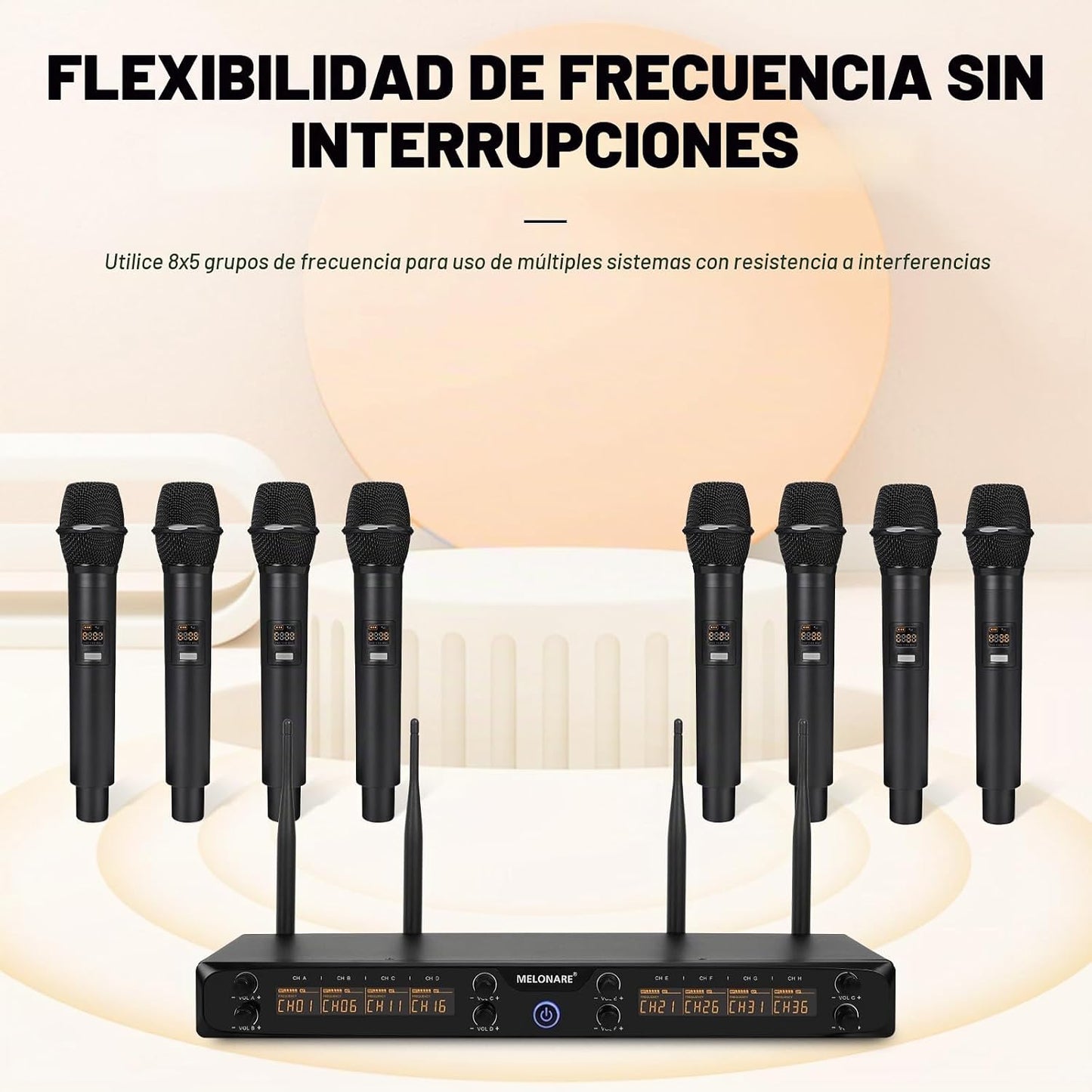 MELONARE Sistema de micrófono inalámbrico de 8 canales UHF 500MHz M...