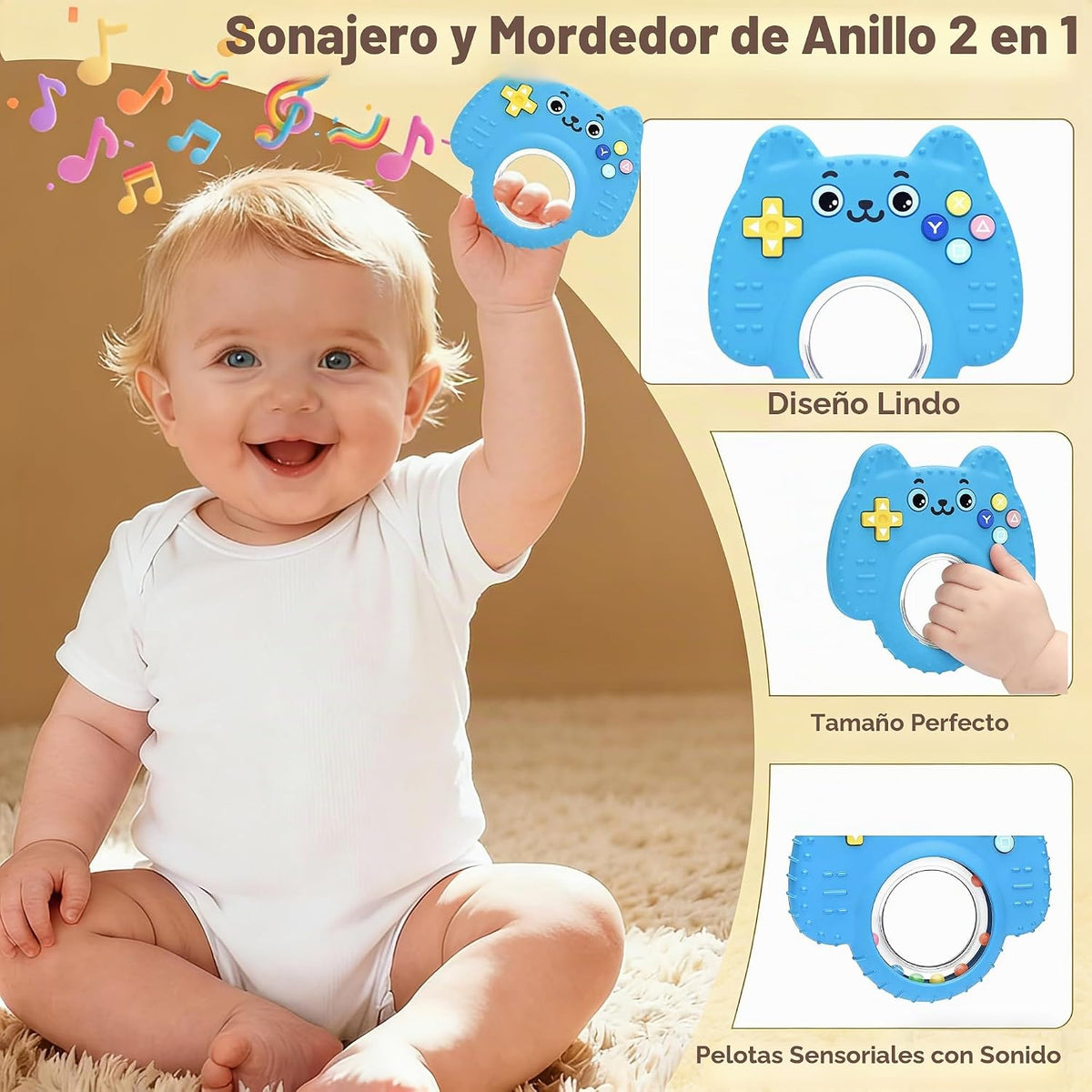Paquete de 2 juguetes de dentición para bebés de 3 a 6 meses, morde...