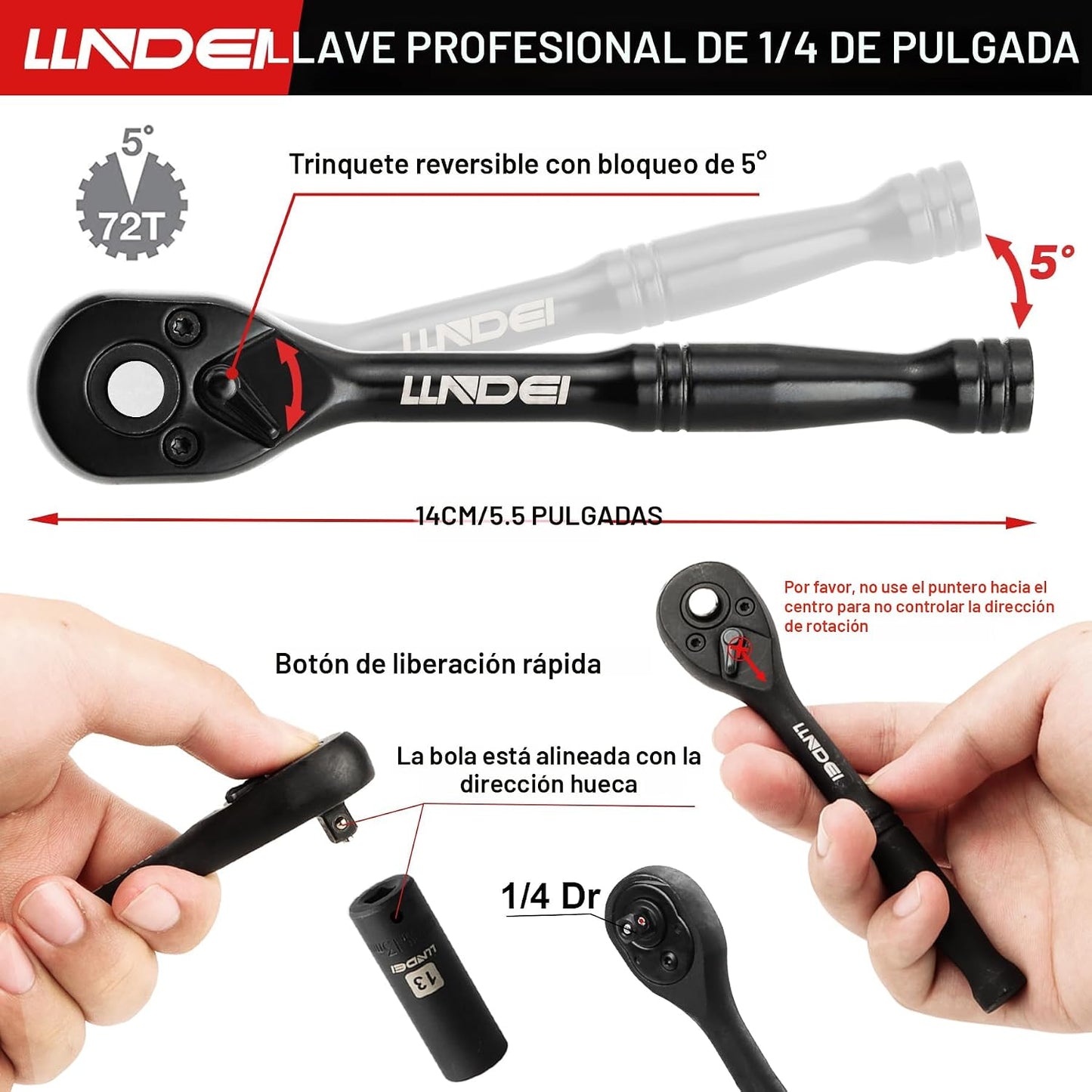 LLNDEI Juego de llaves de impacto de trinquete de 1\/4 pulgada de 8...