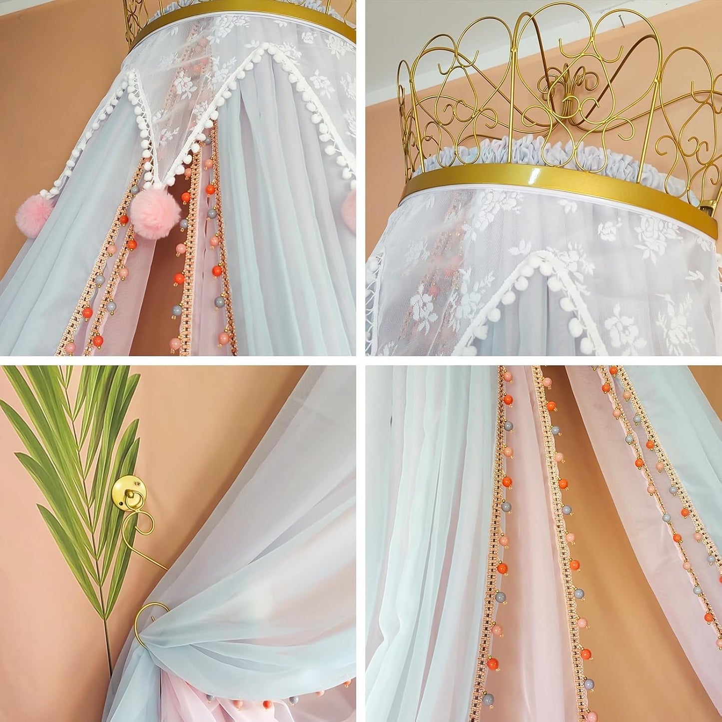LIANGQIANJIN Dosel de cama para niñas, dosel de cama de princesa co...