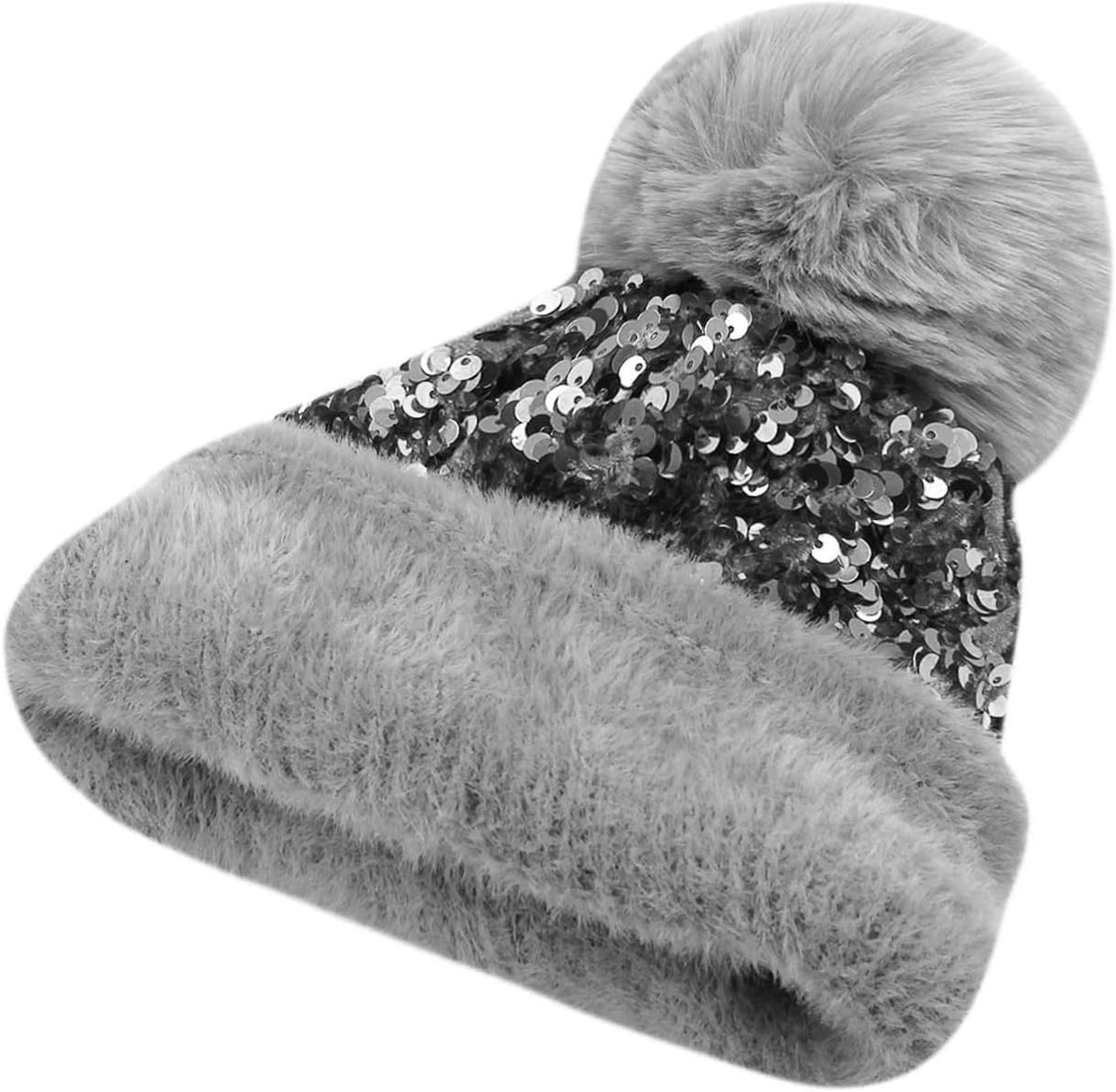 Caviotess Gorro de punto con lentejuelas brillantes para mujer, gor...