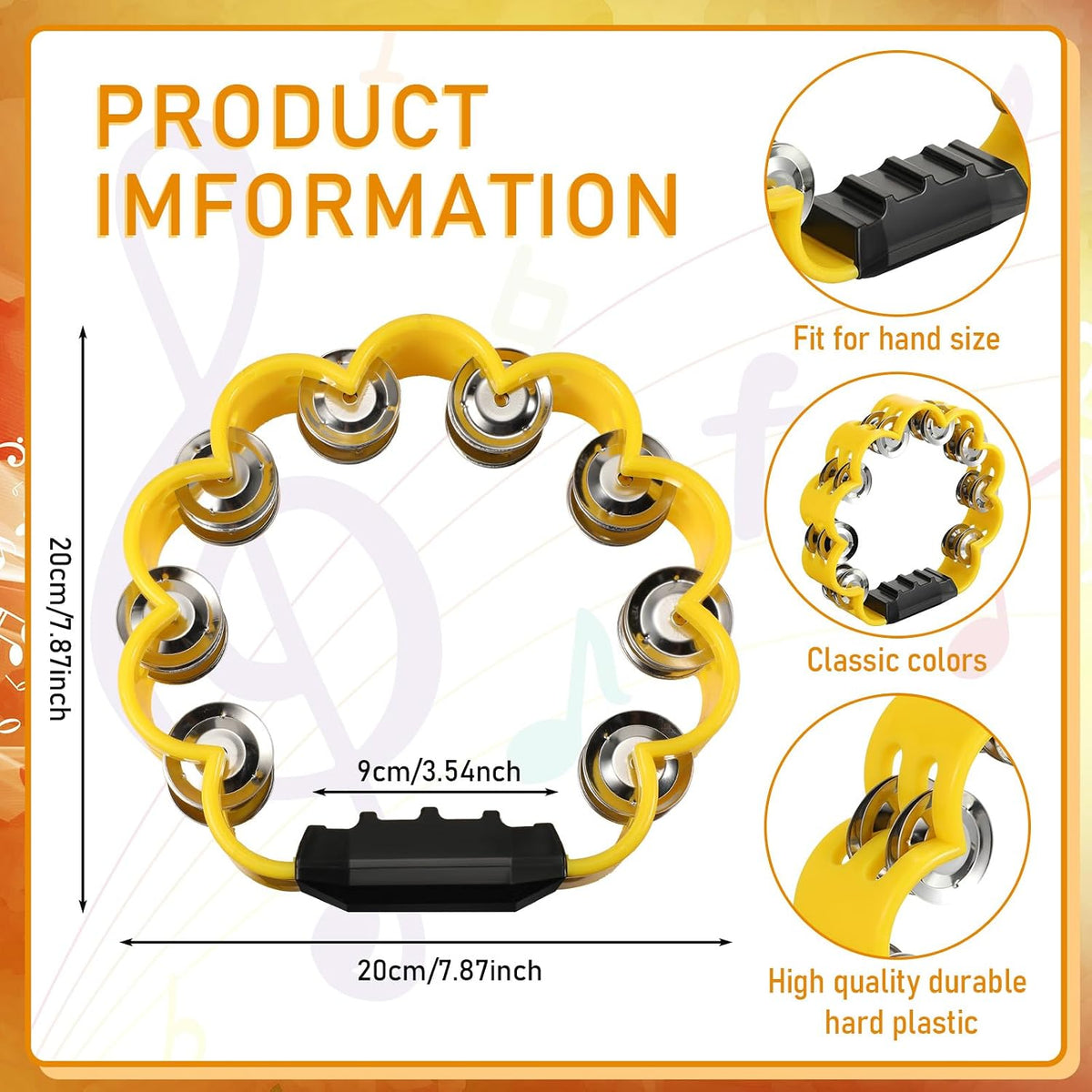 Cindeer Pandereta de plástico con forma de pétalo, pandereta de per...