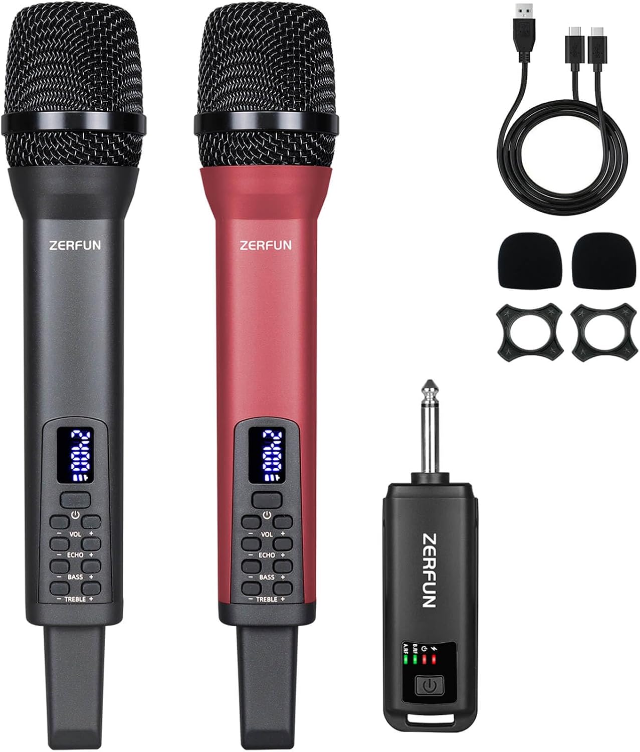ZERFUN - Micrófonos inalámbricos recargables duales, sistema de mic...