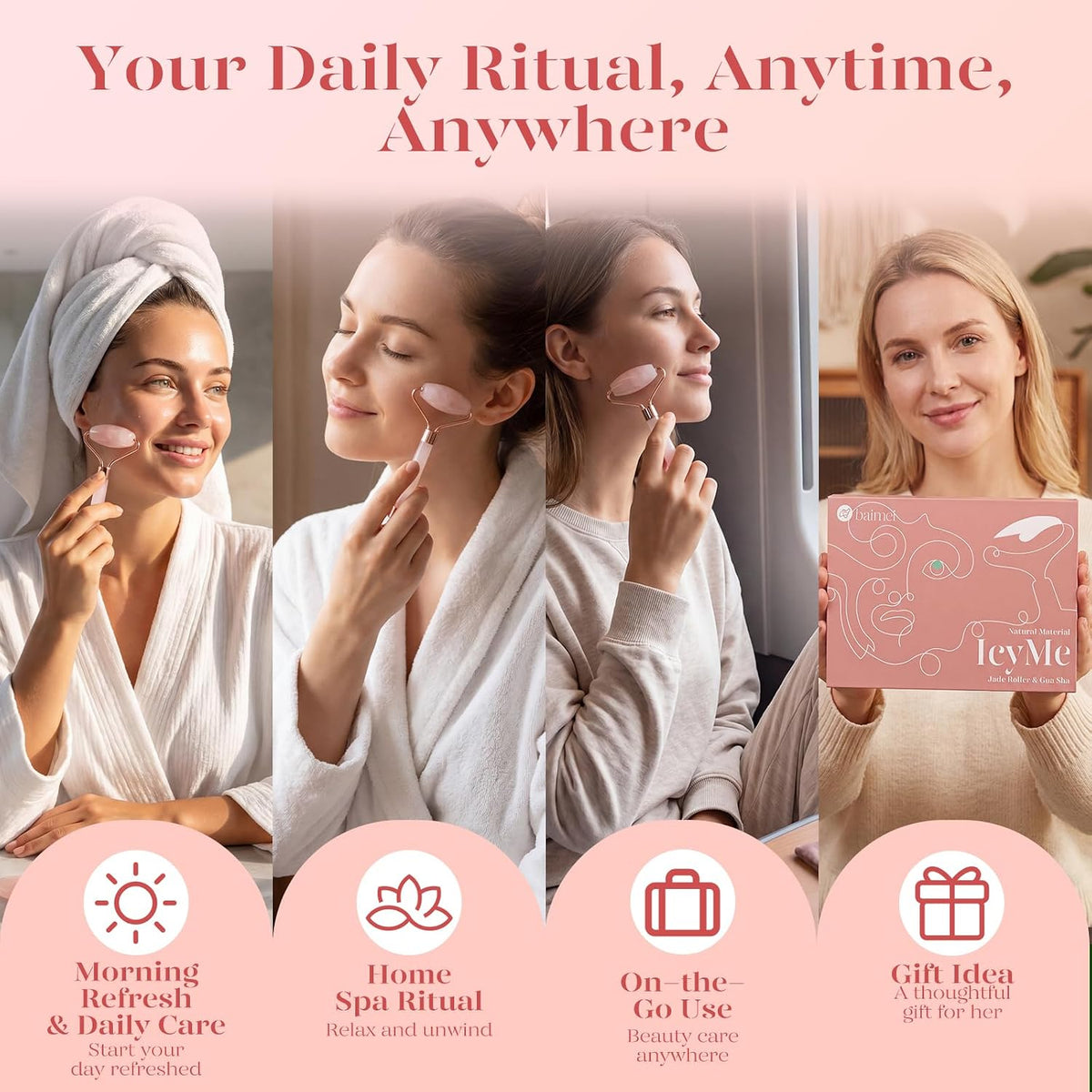 BAIMEI IcyMe - Juego de rodillos de cuarzo rosa y herramientas faci...
