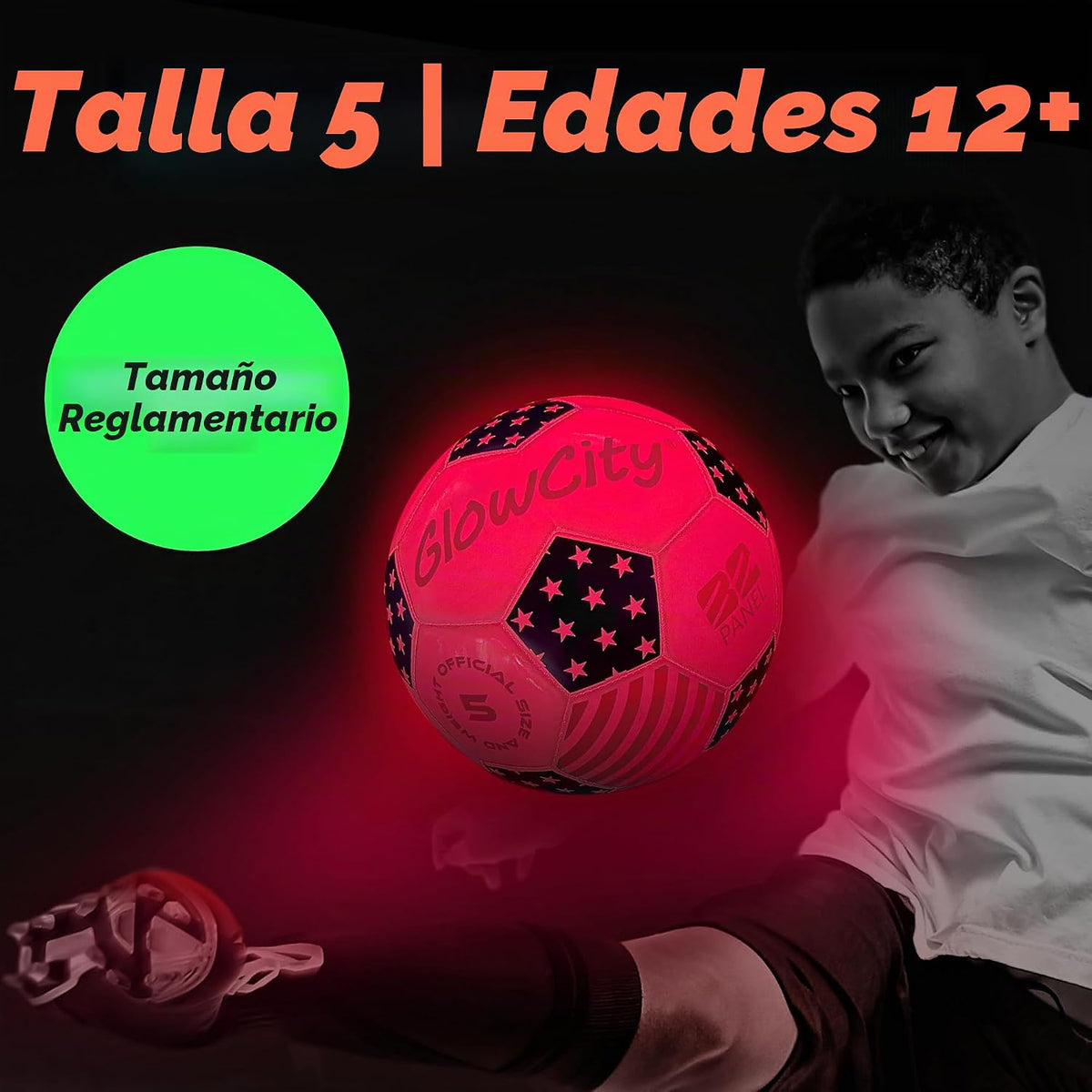 GlowCity Balón de fútbol que brilla en la oscuridad - Tamaños 3, 4,...