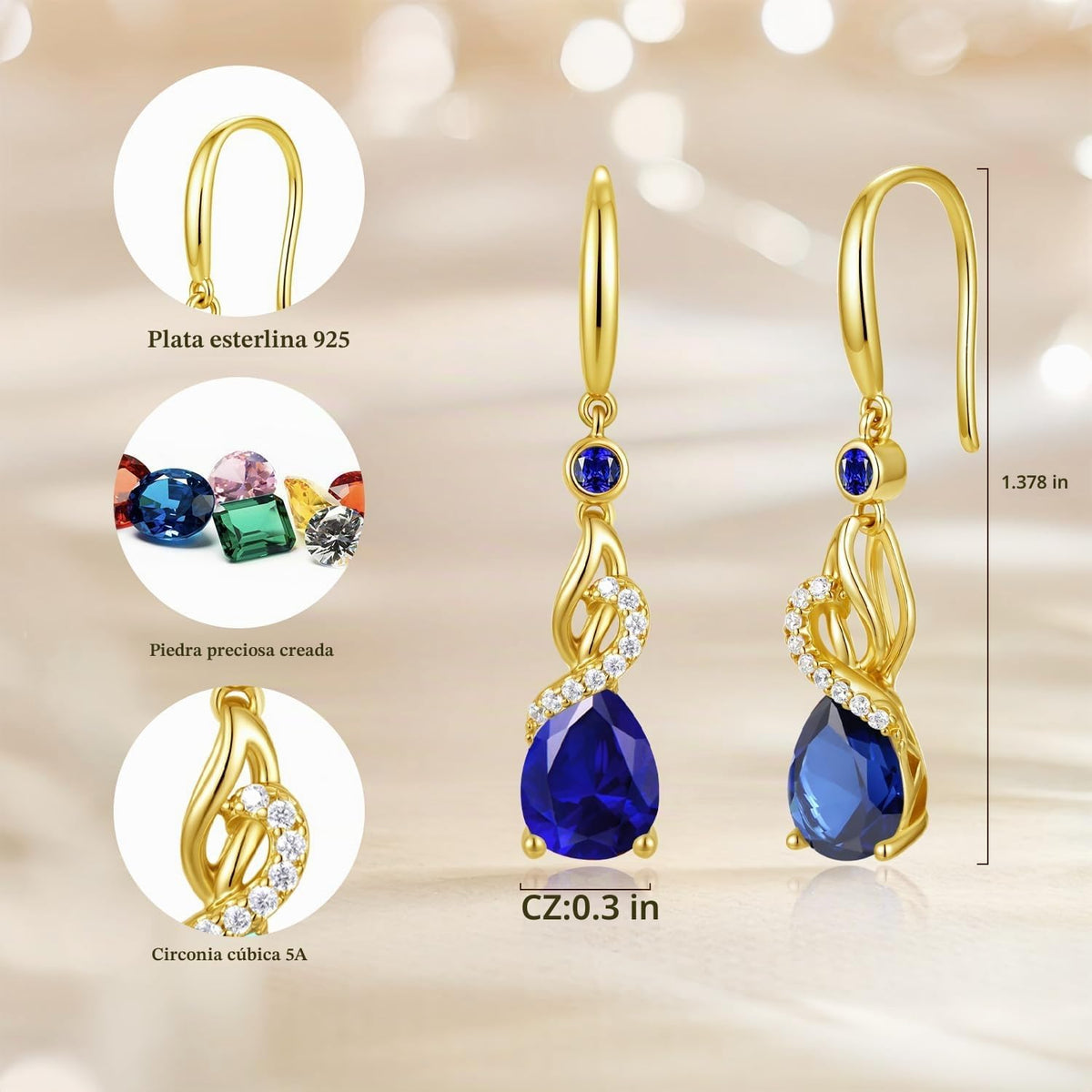FANCIME Pendientes colgantes con piedra natal de pera para mujer de...
