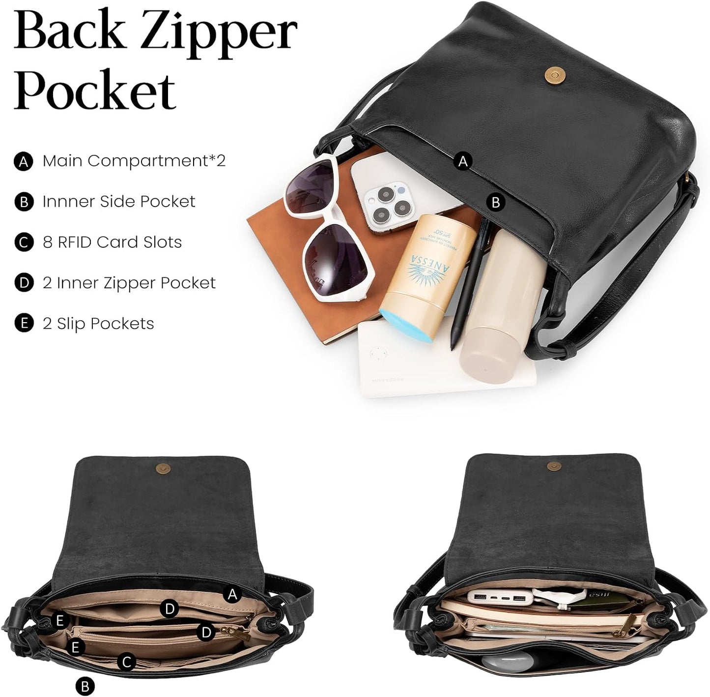 befen Bolso cruzado de cuero vintage para mujer, bolso de cuero gen...