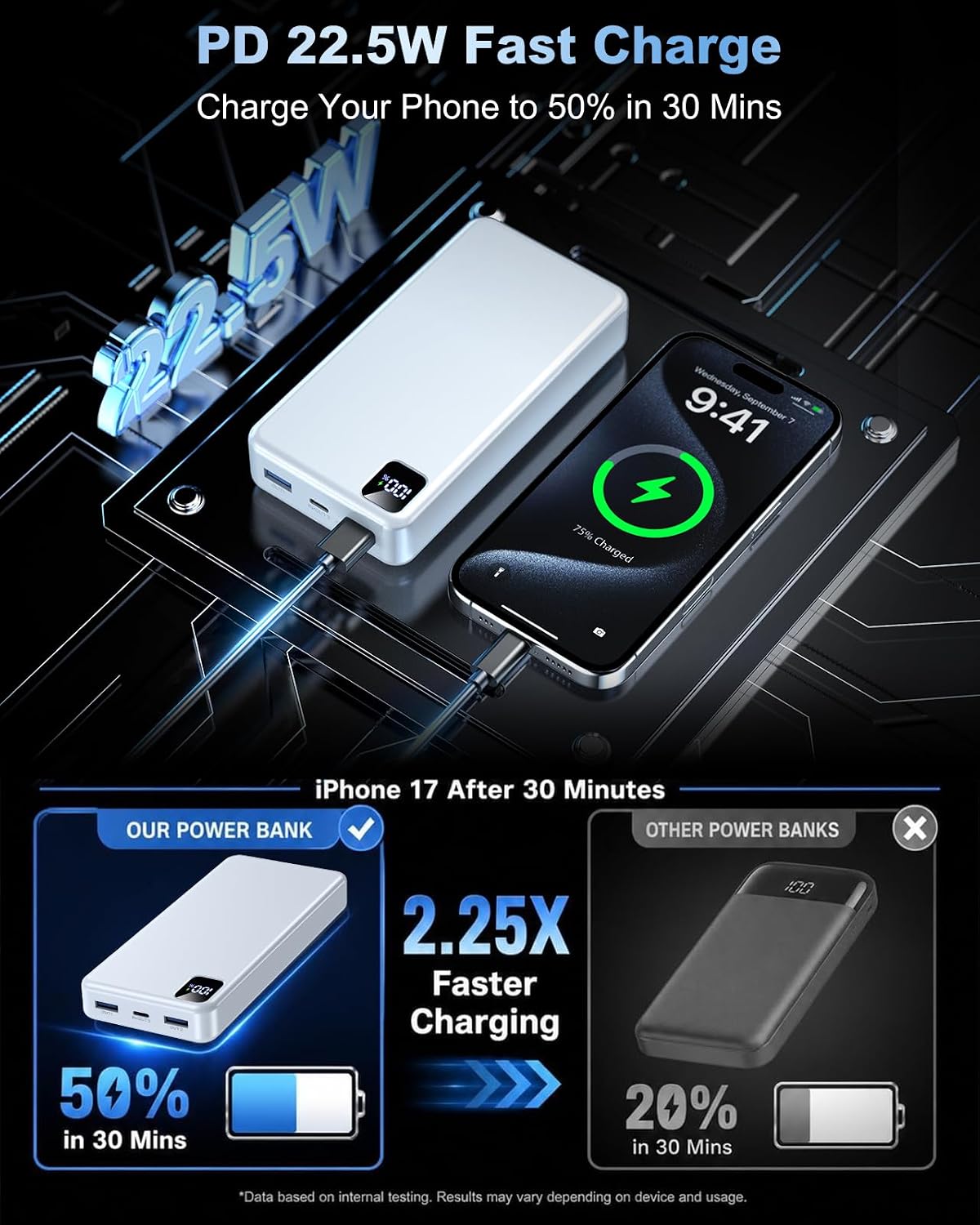 MaiVoz Cargador portátil de 56800 mAh, batería de carga rápida PD d...
