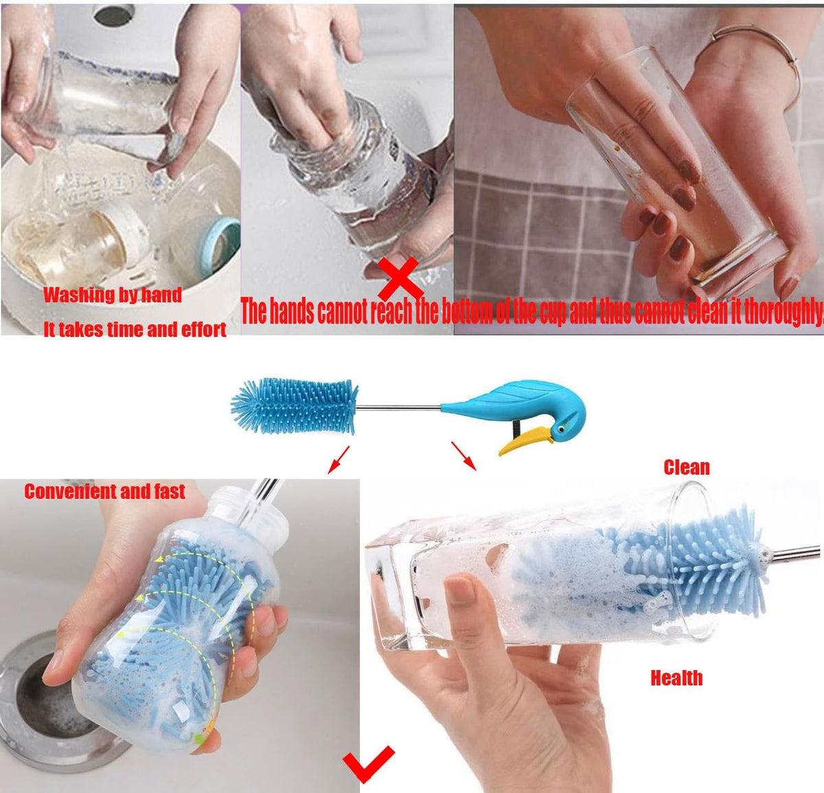 Qinwuwu Cepillo limpiador de botellas de silicona semiautomático pa...