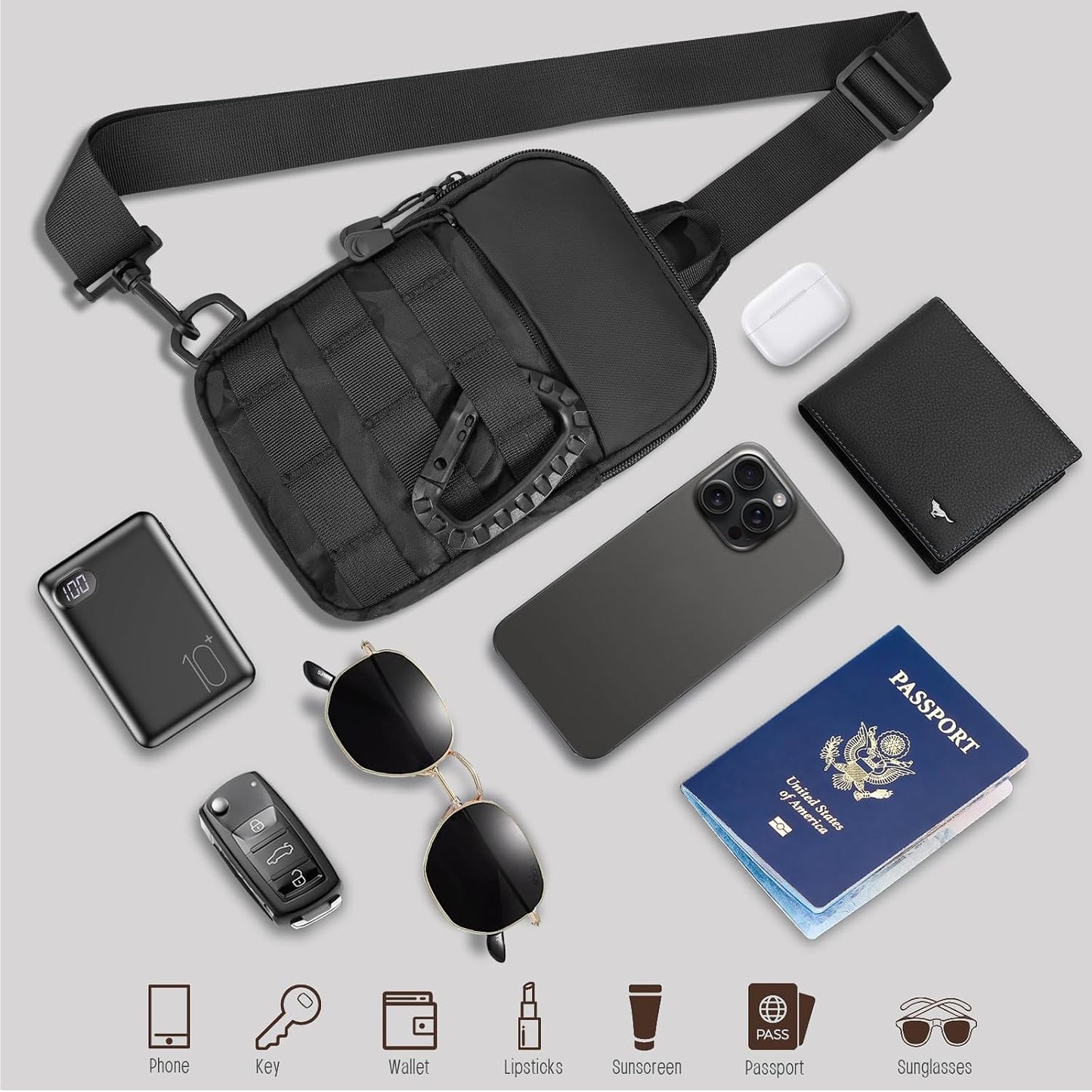DEYACE Pequeña bolsa cruzada para hombre, inspirada en táctica, imp...