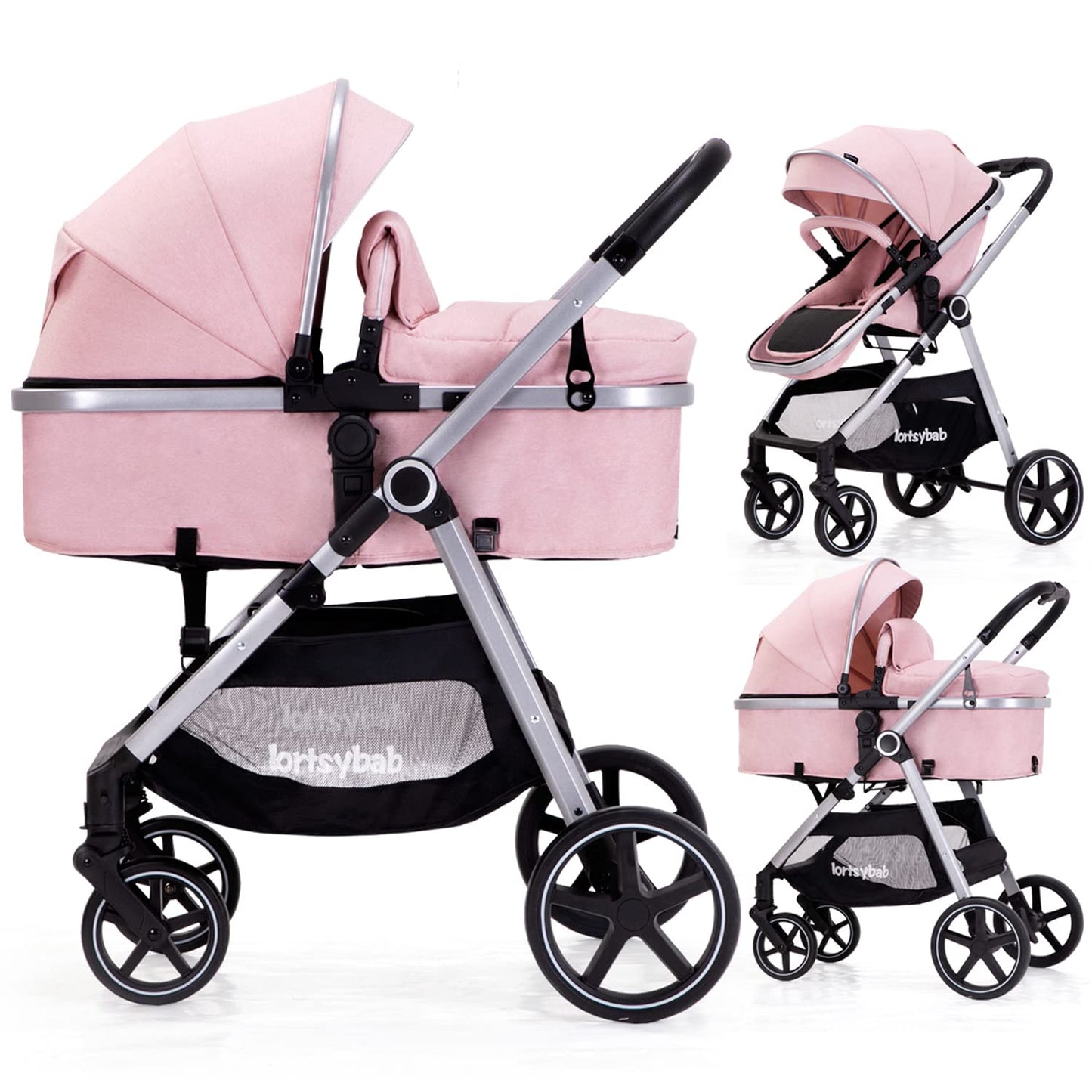 Lortsybab Cochecito de bebé 2 en 1 \u2013 Cochecito plegable para r...