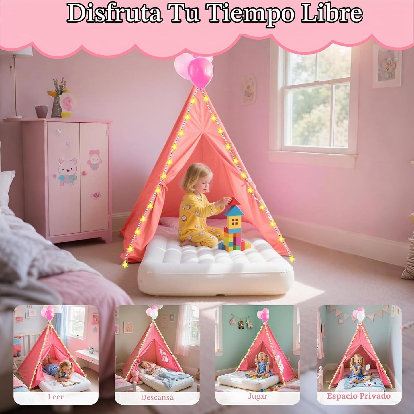PLULON Paquete de 4 tiendas de campaña tipo tipi para niños y niñas...