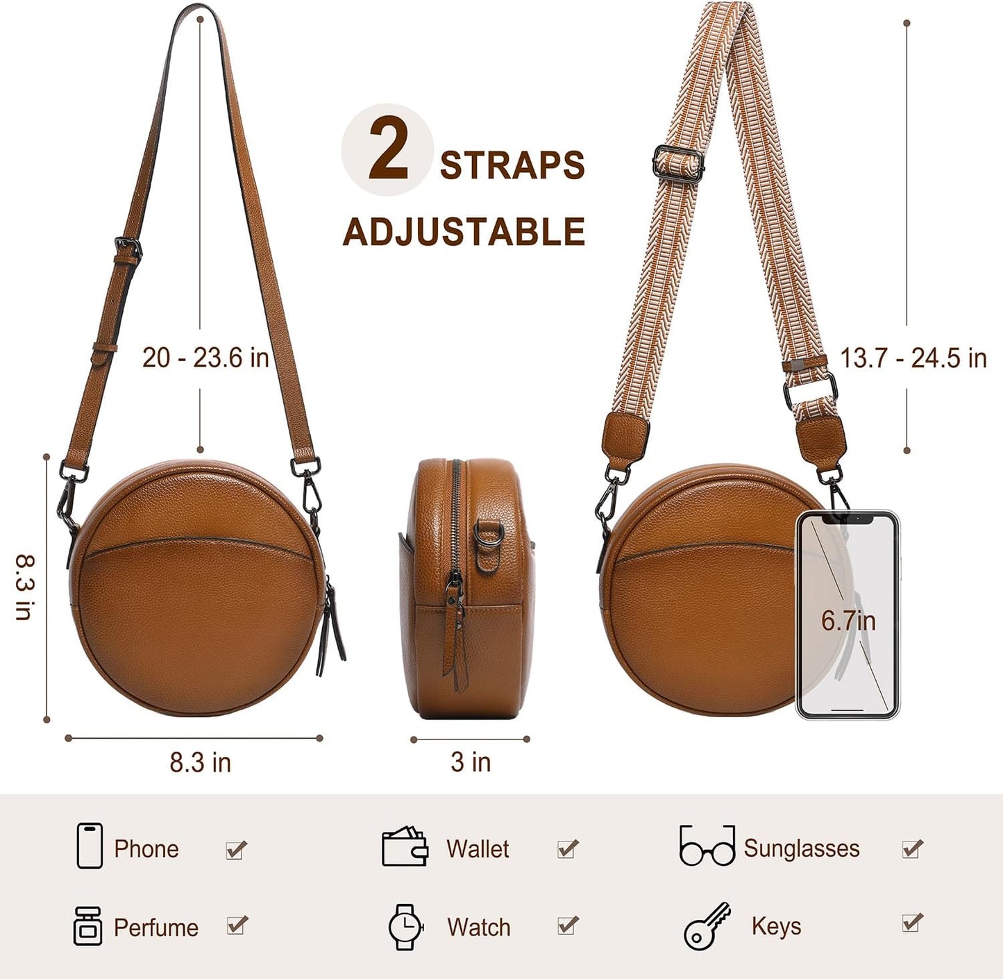 COOLCY Bolsos cruzados de cuero, bolso de hombro circular, bolso re...