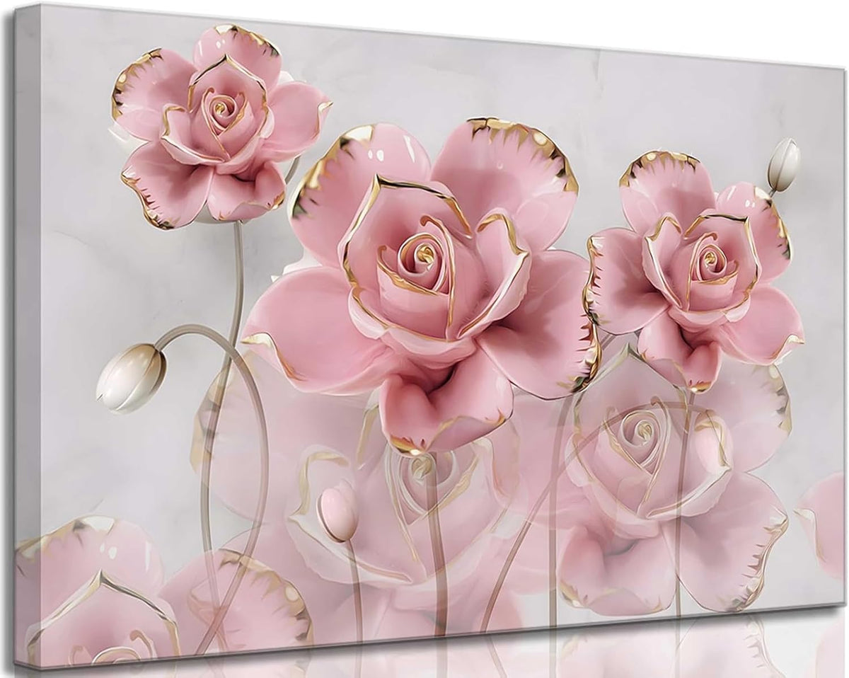 Lona moderna de rosas delicadas en oro rosa con flores que se refle...