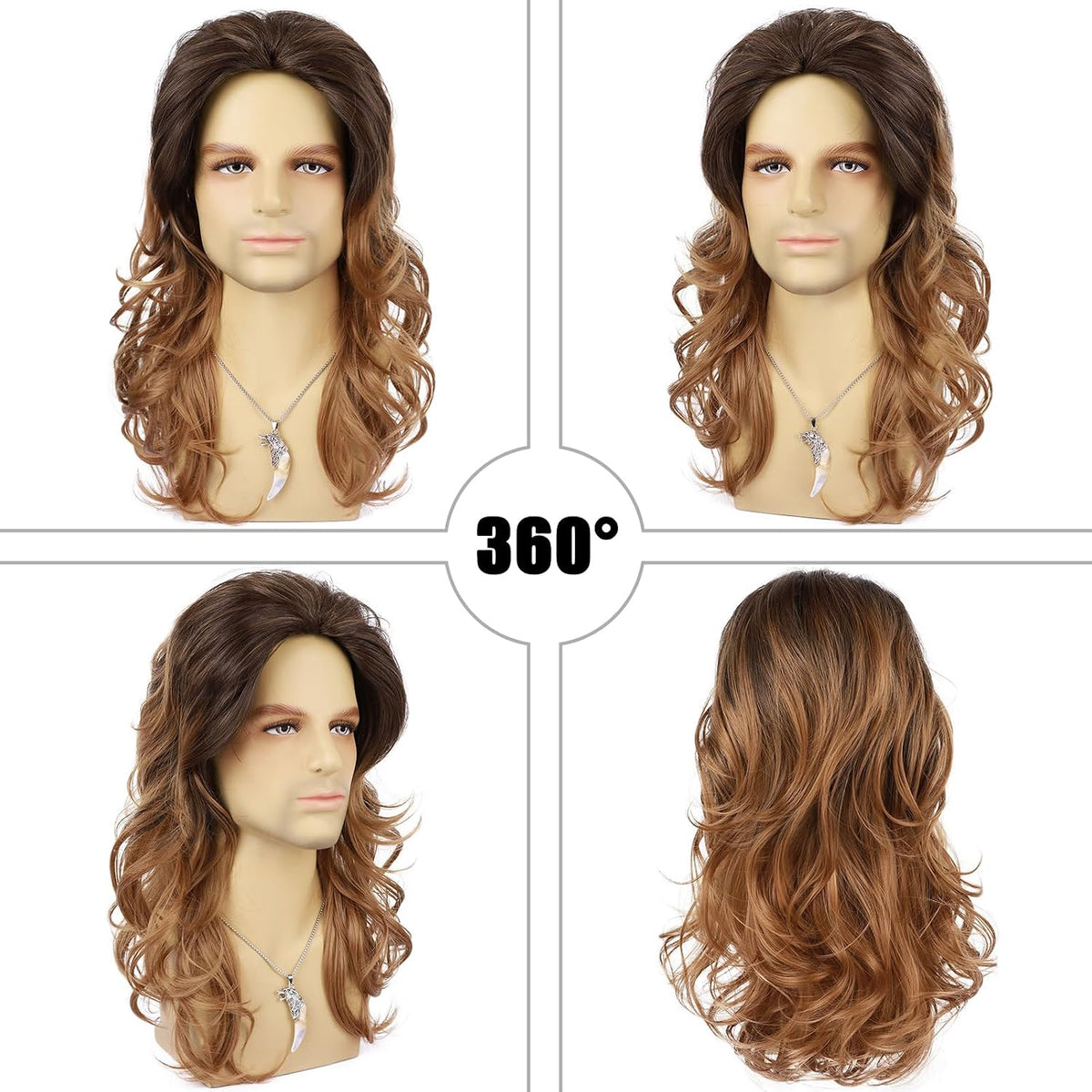 Guree Hair Pelucas largas y rizadas para hombres, peluca sintética...