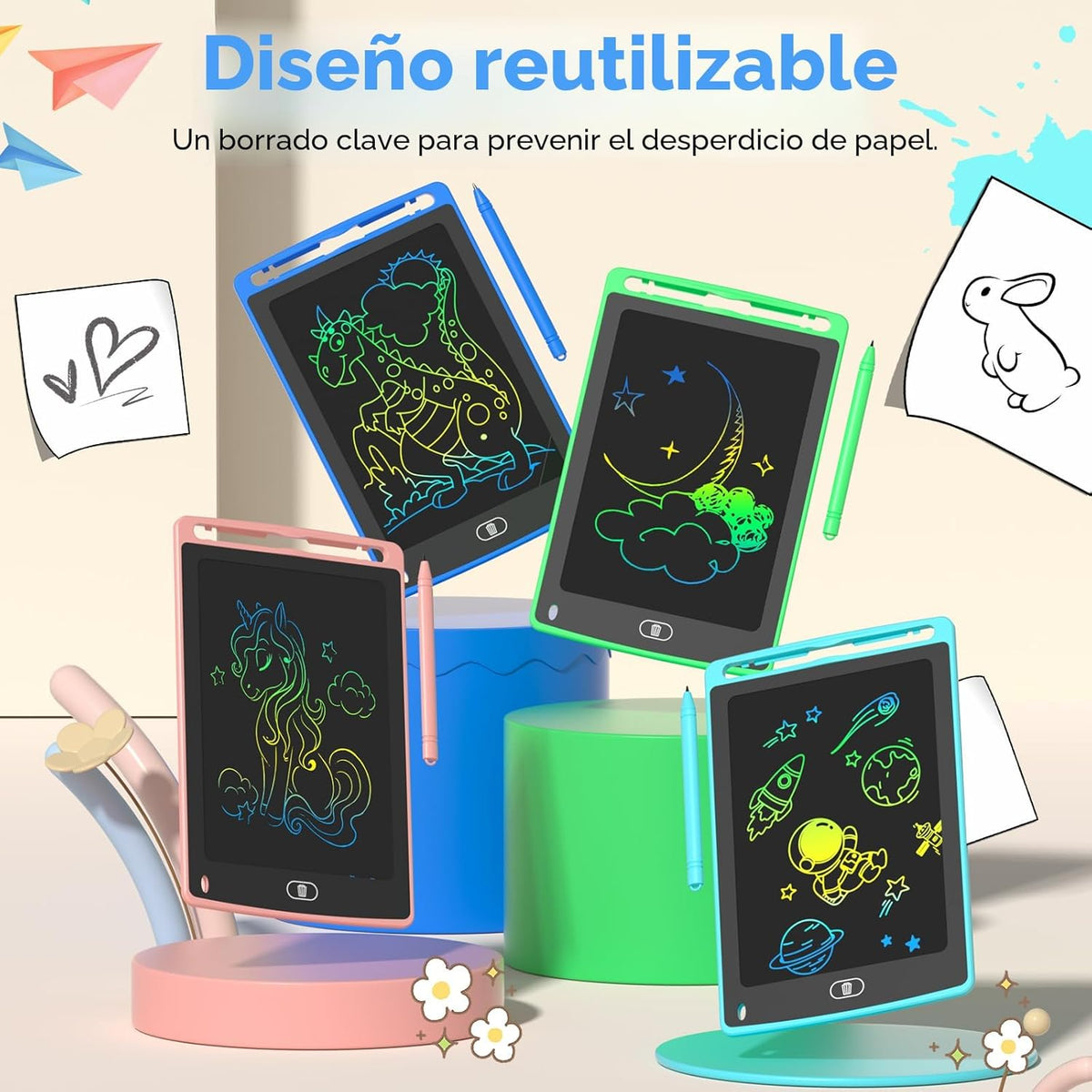 Paquete de 4 tabletas de escritura LCD para niños, tableta de dibuj...