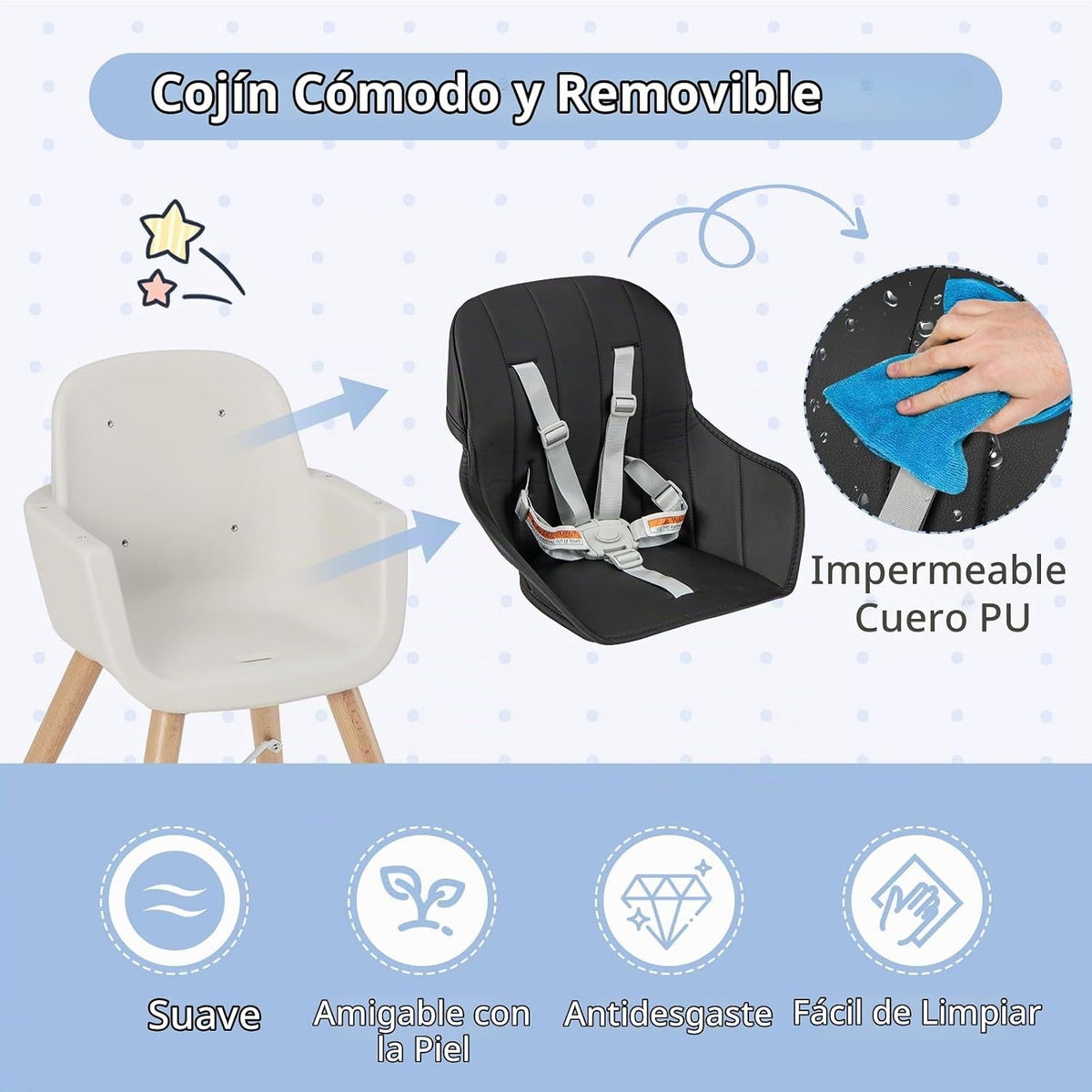 BABY JOY Silla alta para bebé, trona convertible 3 en 1 de madera p...