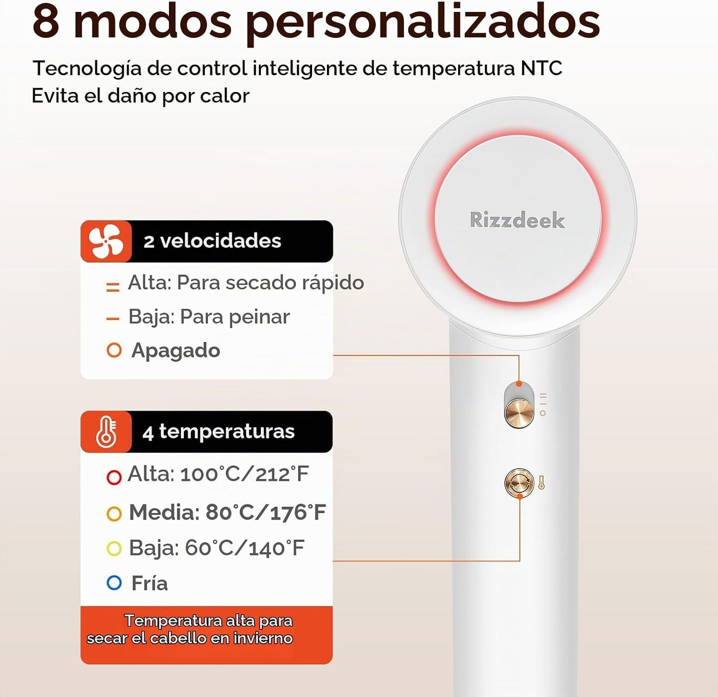 Rizzdeek Secador de pelo de iones de secado rápido de alta velocida...
