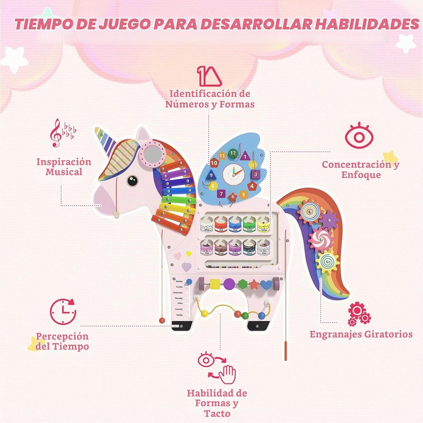 Panel de Pared Sensorial de Unicornio para Niños - Paneles de Table...