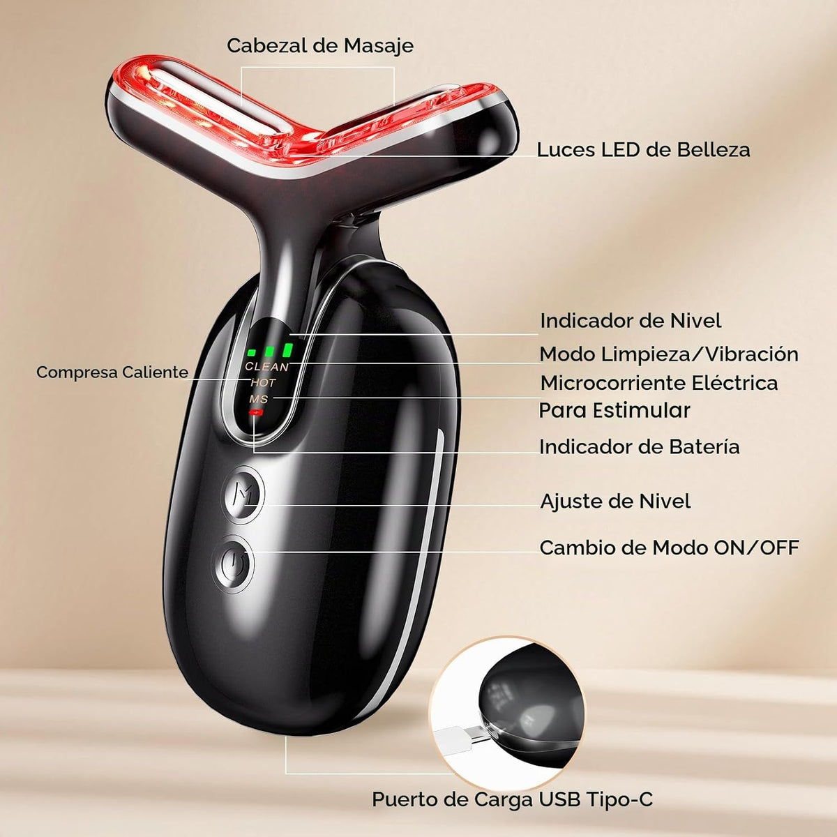Dispositivo de belleza facial de microcorriente, terapia de luz roj...