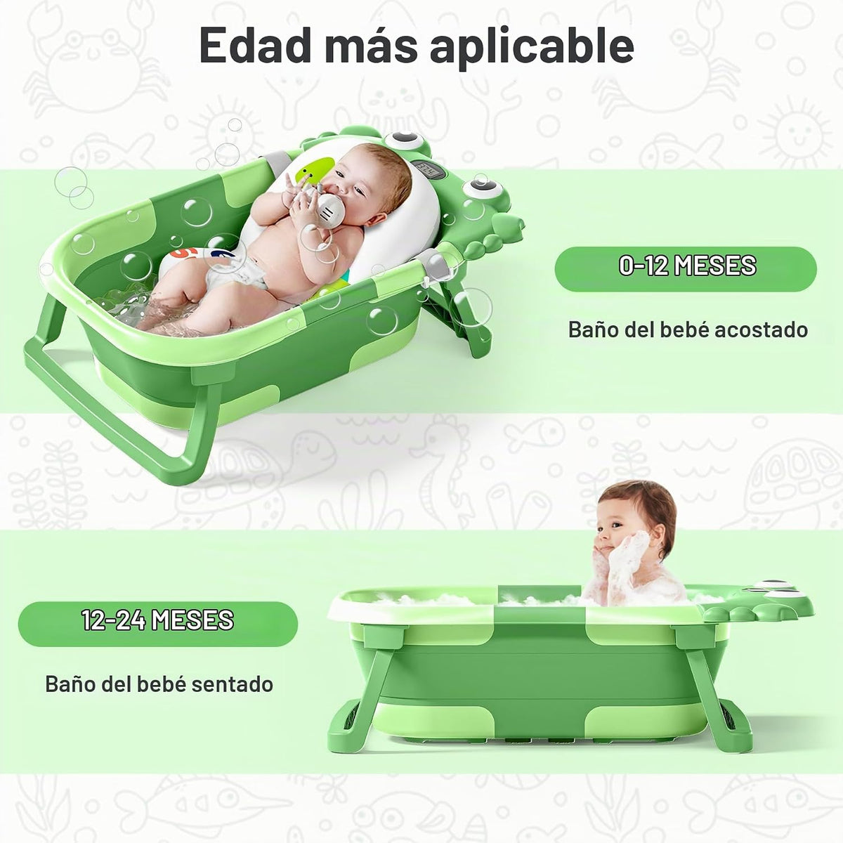 Bañera plegable para bebés para recién nacidos con termómetro y coj...