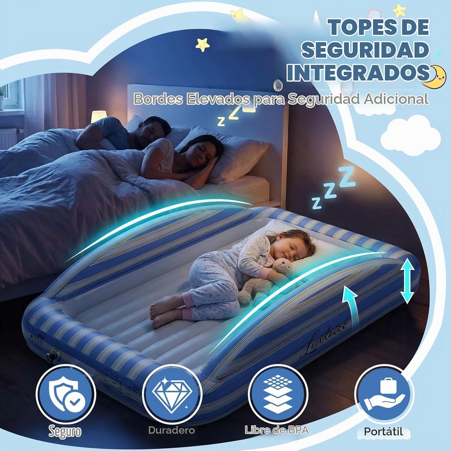 Luxchoice Cama de viaje inflable para niños pequeños, colchón recar...