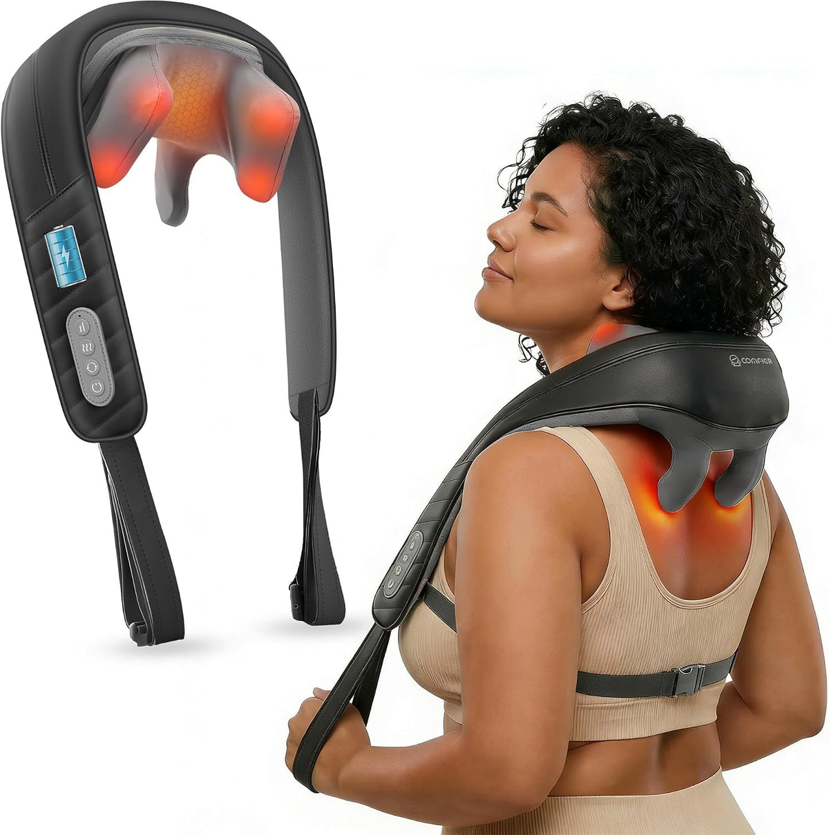 Masajeador Inalámbrico de Cuello y Hombro COMFIER con Calor, Masaje...