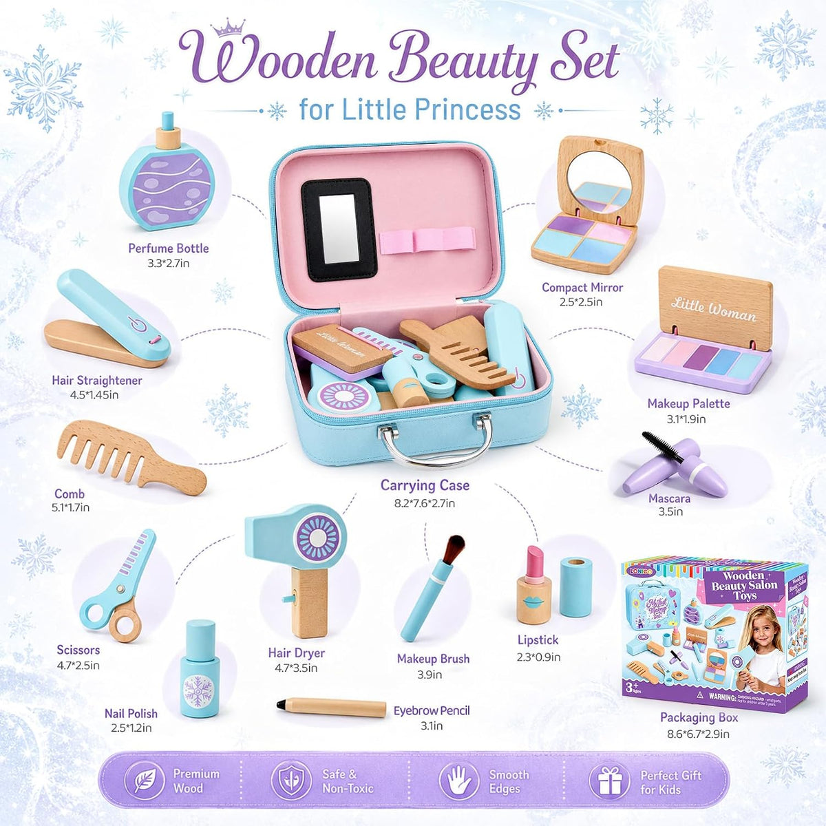 Lonico Juego de juguetes de maquillaje de madera para niñas, kit de...