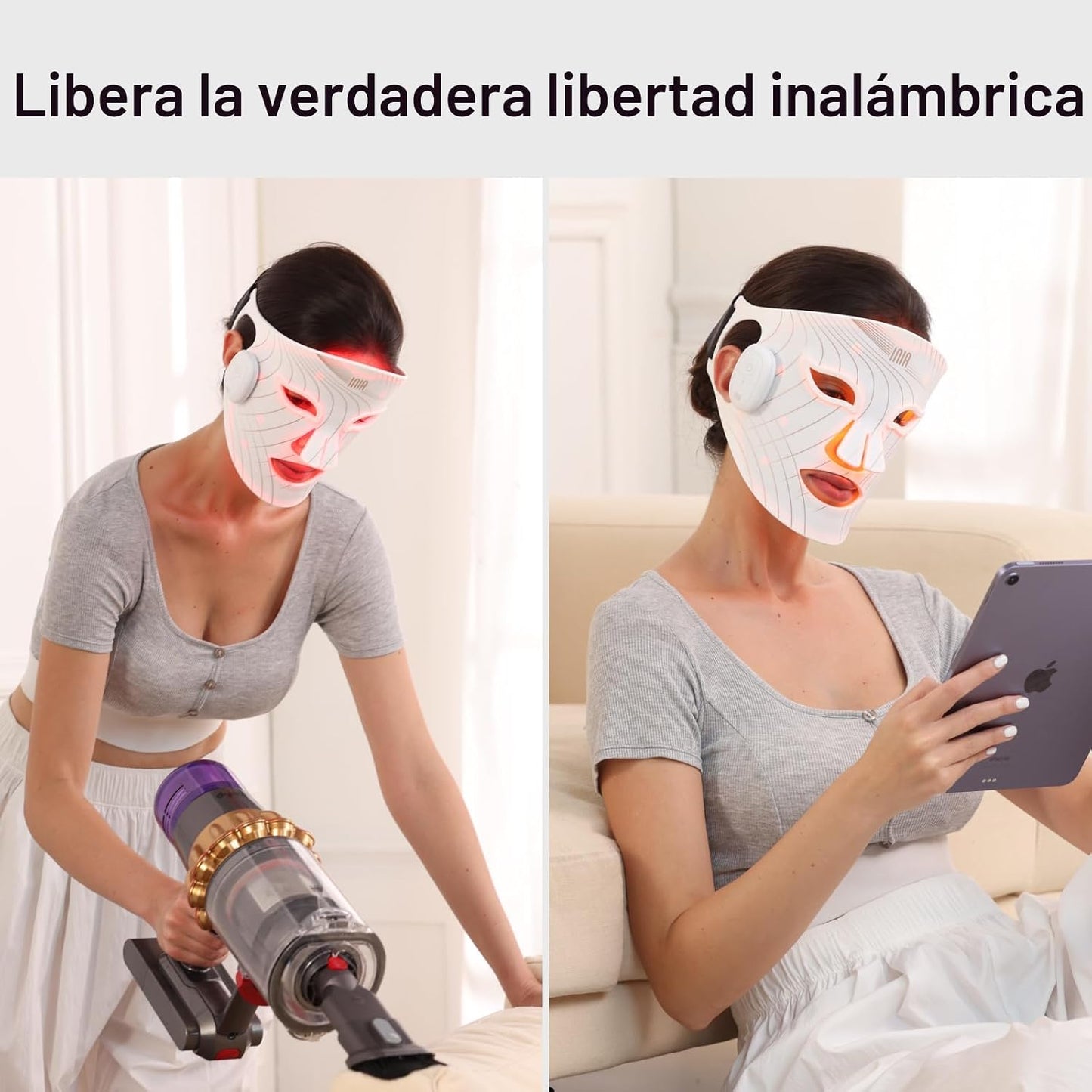 INIA Máscara inalámbrica de terapia de luz roja GLOW para cara, 850...