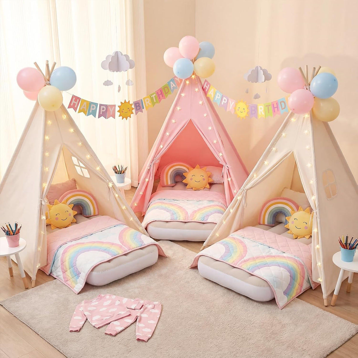 Wilwolfer Paquete de 4 tiendas de campaña tipi para niños con camas...