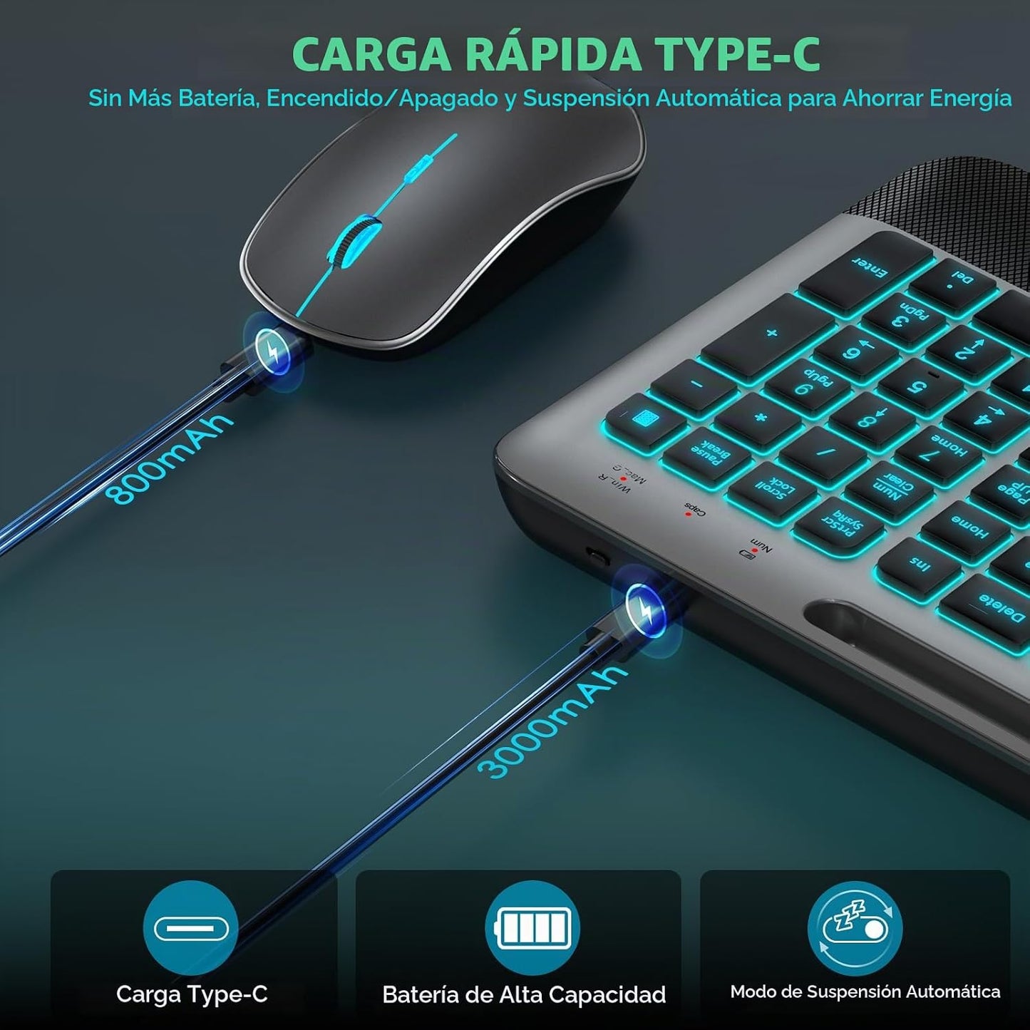JOYACCESS Silent - Juego de mouse y teclado inalámbrico con retroil...
