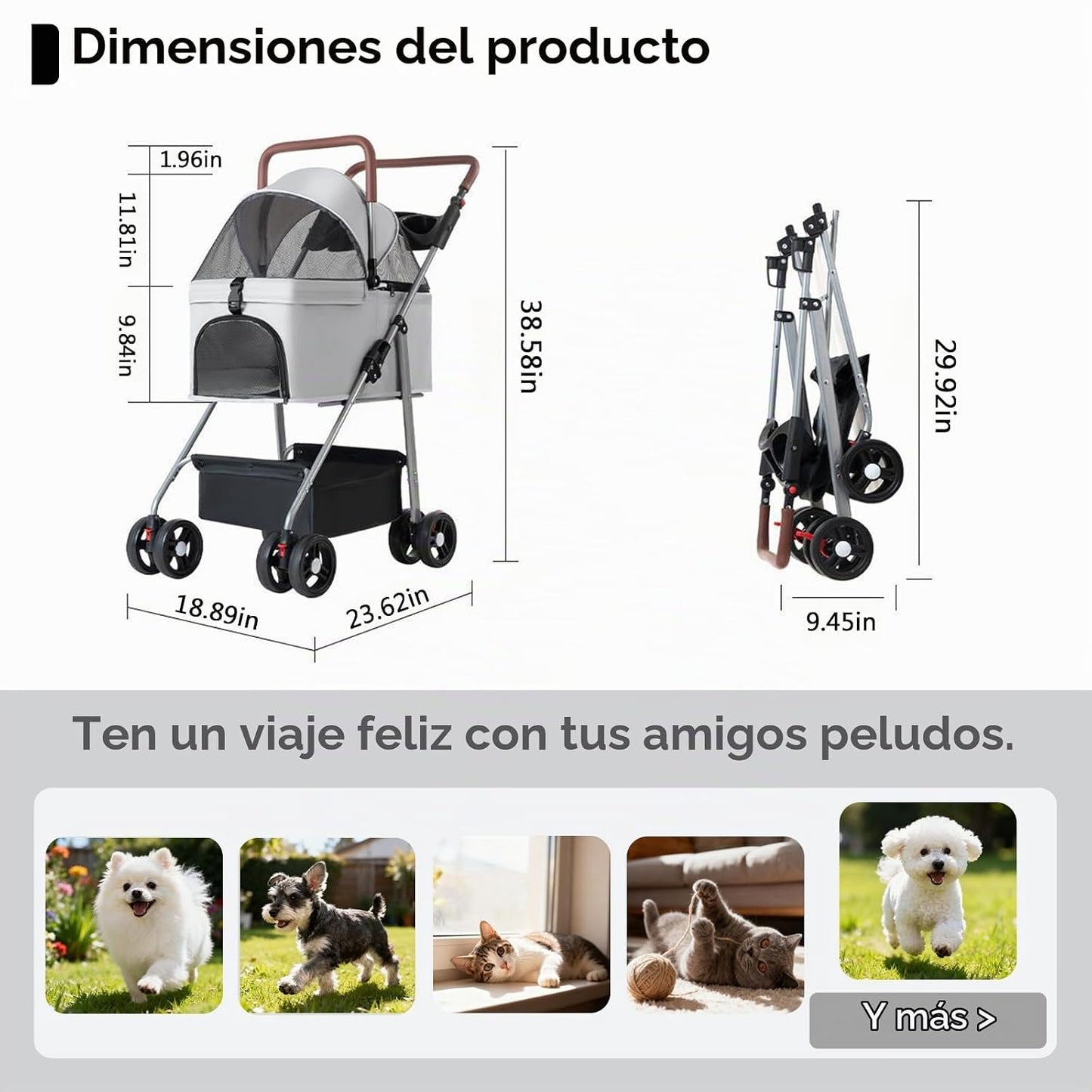 YYW Cochecito para mascotas para perros y gatos pequeños, 3 en 1 pl...