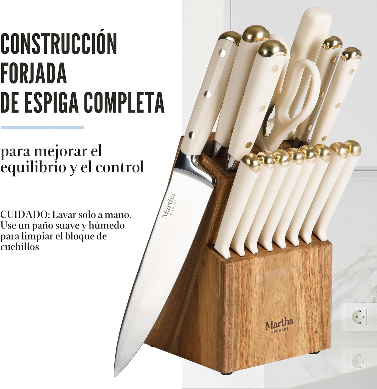 Martha Stewart - Juego de 16 cuchillos de cocina de acero inoxidabl...