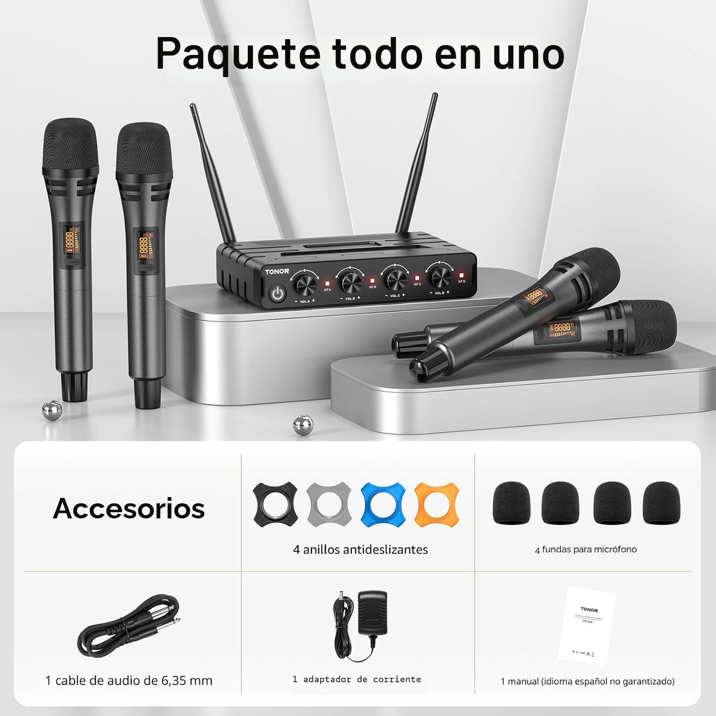 TONOR Sistema de Micrófonos Inalámbricos con 4x10 Canales, Micrófon...