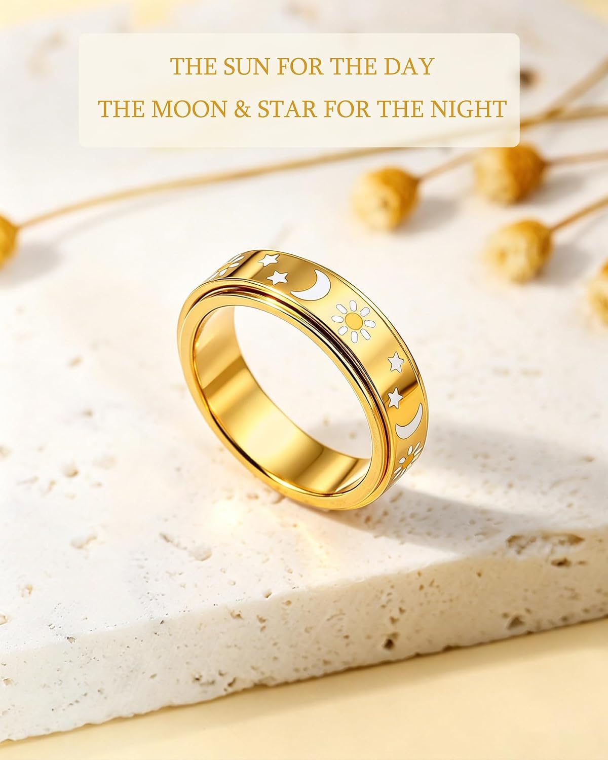 Anillo giratorio silencioso de acero inoxidable chapado en oro para...