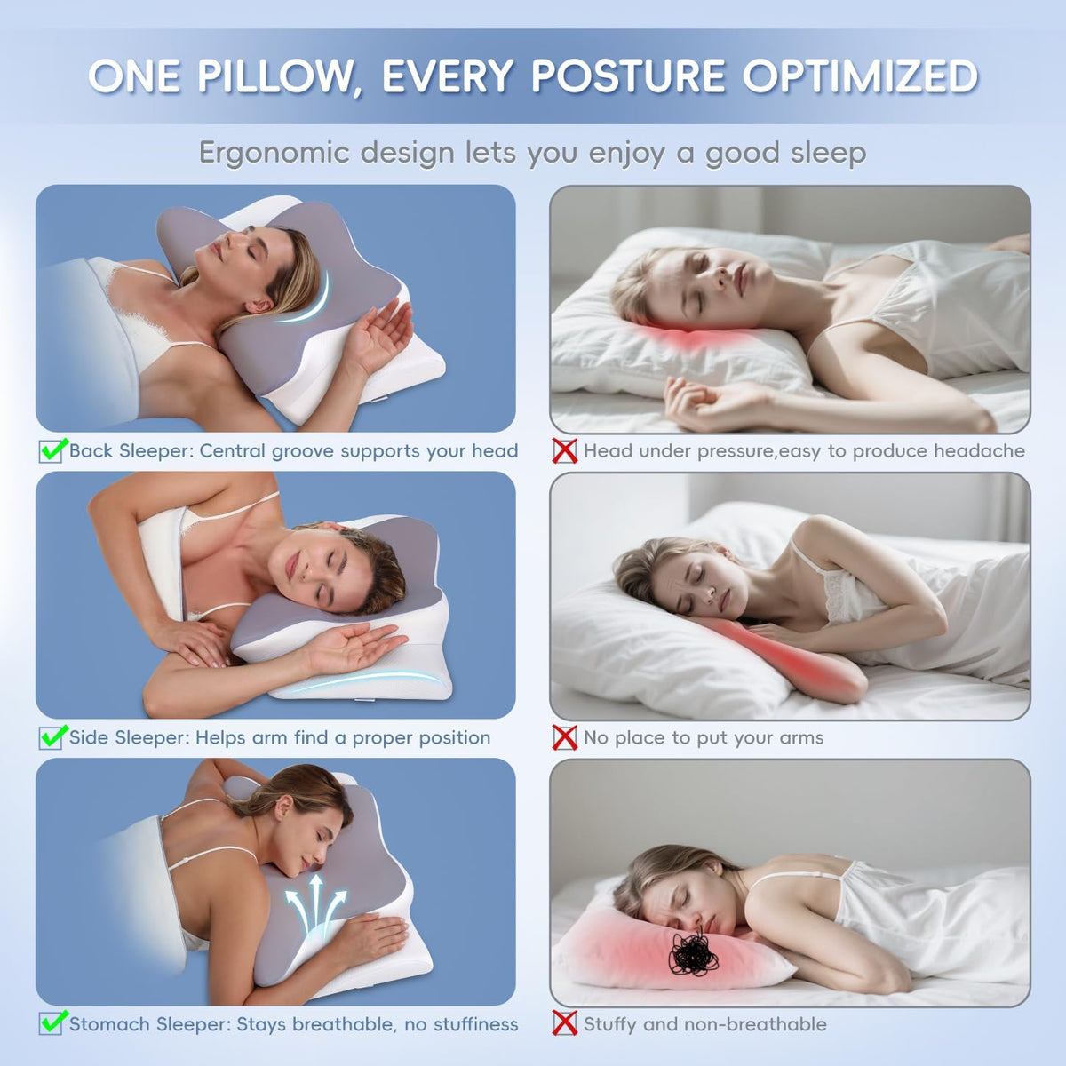 Missleep Almohada cervical para el cuello, almohada ergonómica de e...