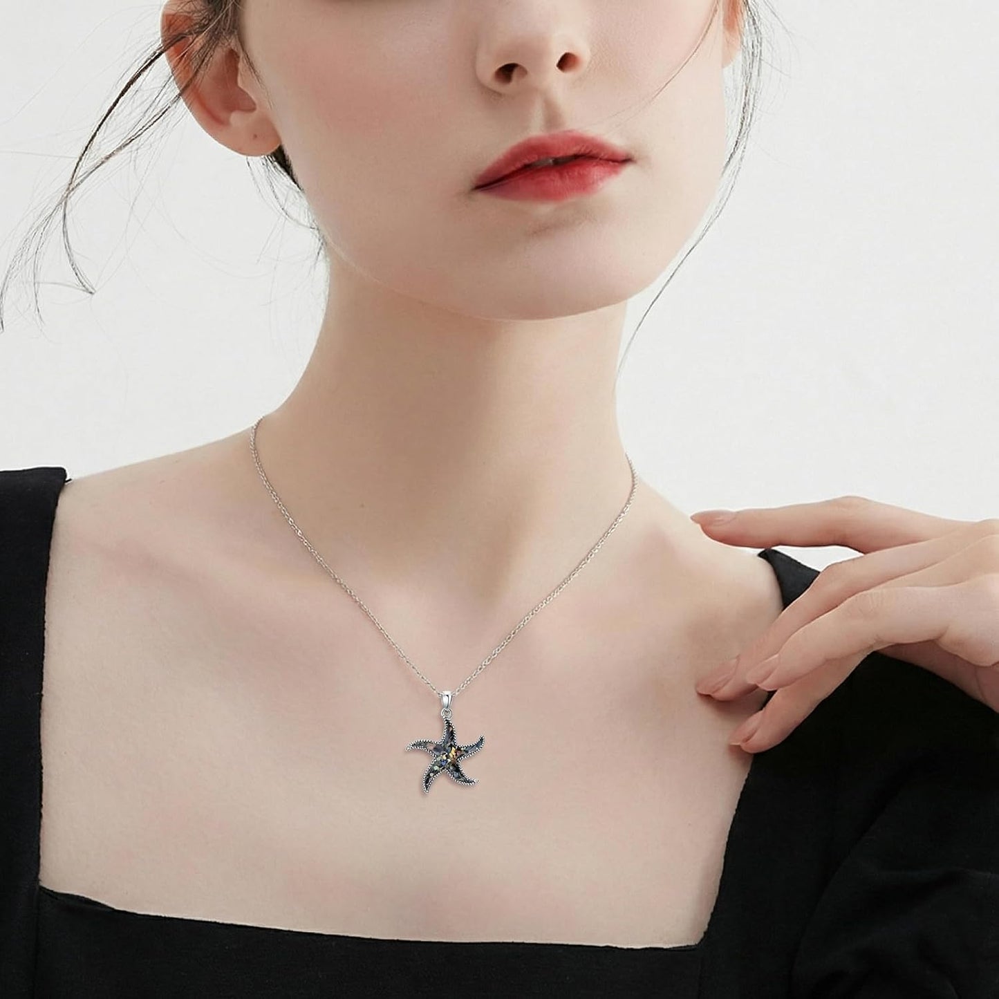 SELKAT Collar con colgante de estrella de mar de plata de ley 925 p...
