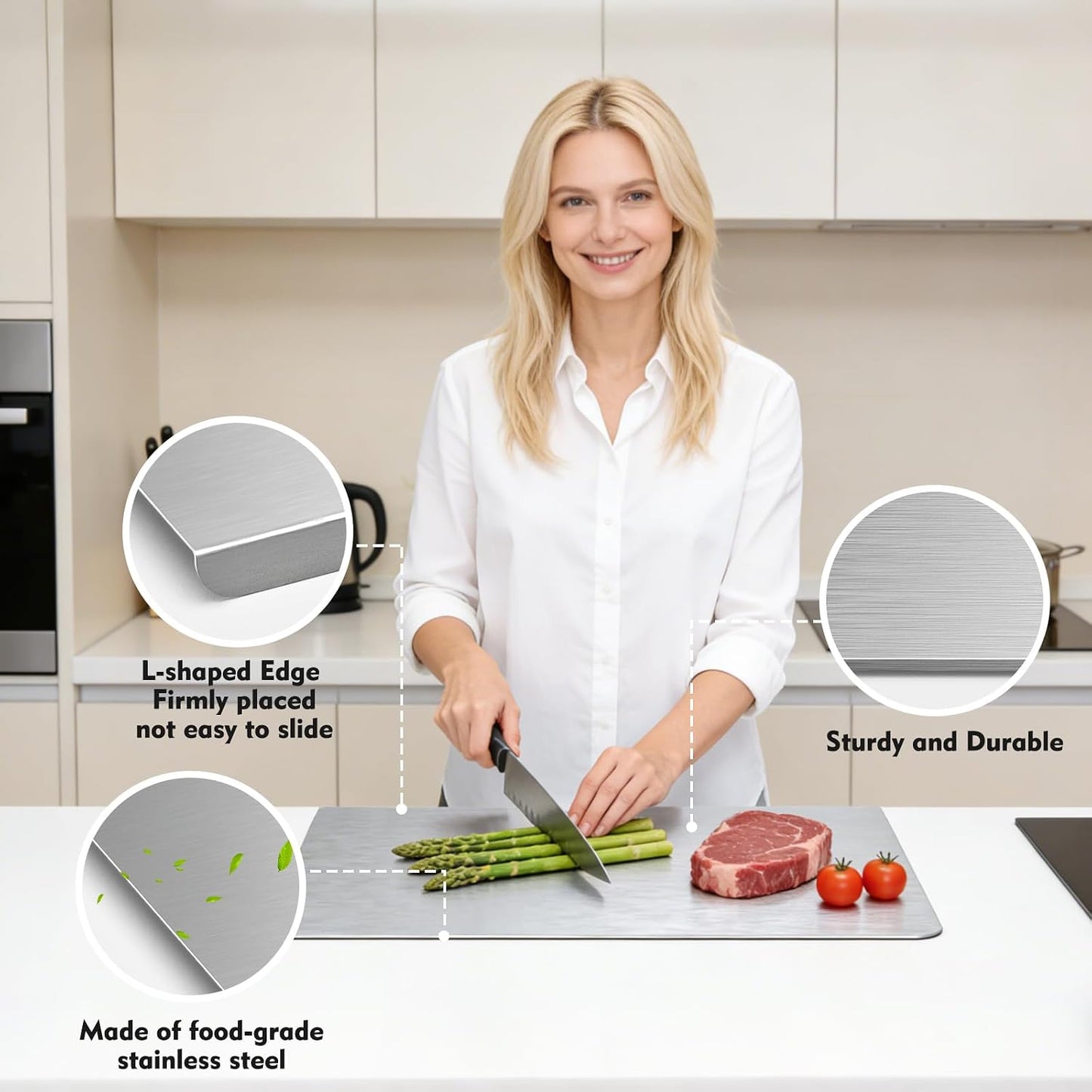 Tabla de cortar para cocina, tabla de cortar de acero inoxidable co...