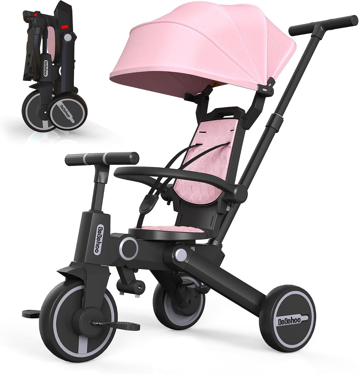 Bebehoo Cochecito de triciclo para niños pequeños, triciclo plegabl...
