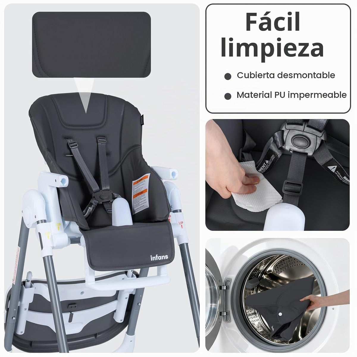 INFANS Silla alta para bebés y niños pequeños, silla alta plegable...