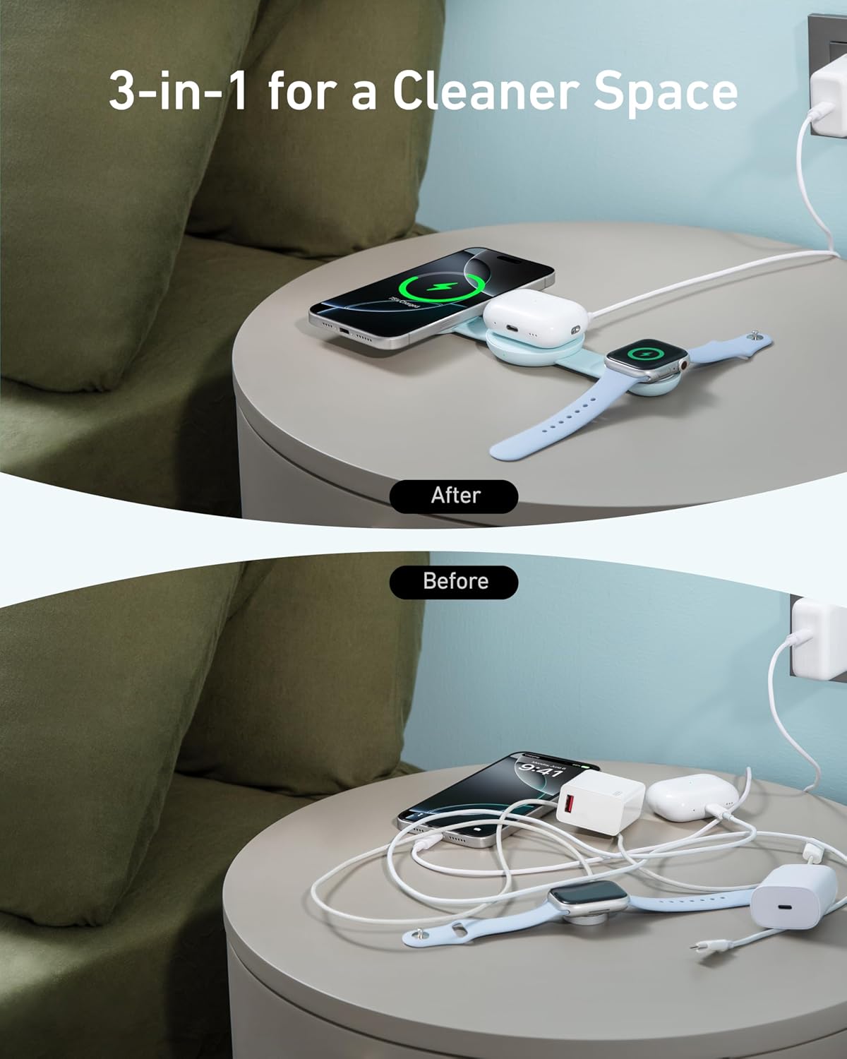 Anker MagGo UFO 3 en 1 MagSafe Compatible Qi2 15W Estación de carga...