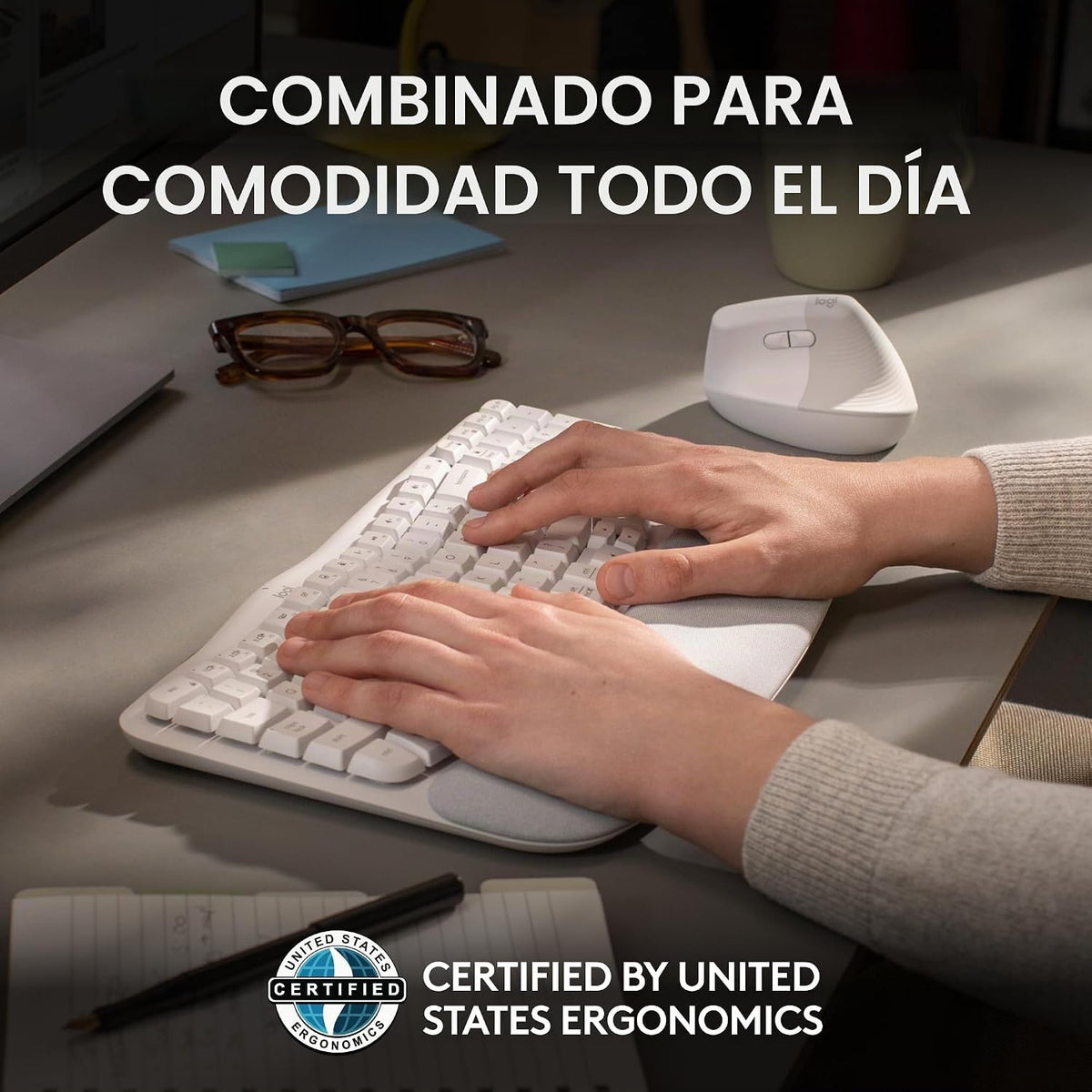 Logitech Wave Keys - Teclado ergonómico inalámbrico con reposamanos...