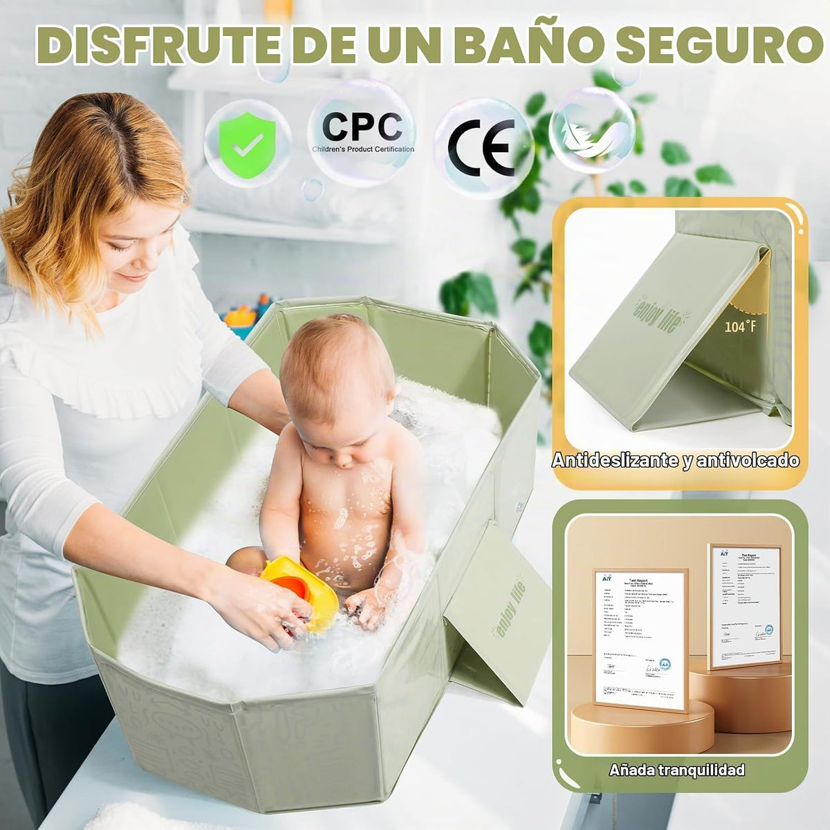 Orzbow Bañera para niños pequeños con tapón de drenaje lateral, por...