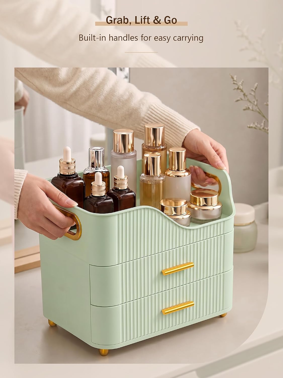 Booklov Organizador de maquillaje para encimera con cajones, caja d...