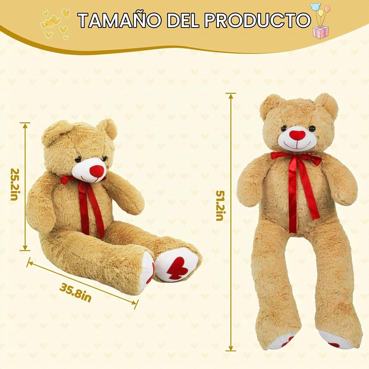 SRANWOW Oso de peluche gigante de 51.2 pulgadas con almohada de cor...