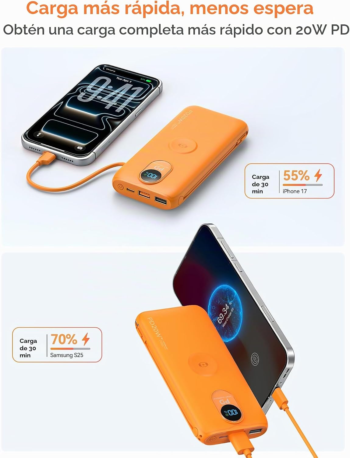 LENGSUM Cargador portátil, cargador de batería de carga rápida de 1...