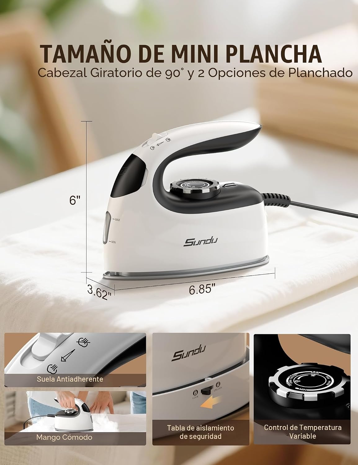 Sundu Mini plancha de vapor con control de temperatura giratorio pa...