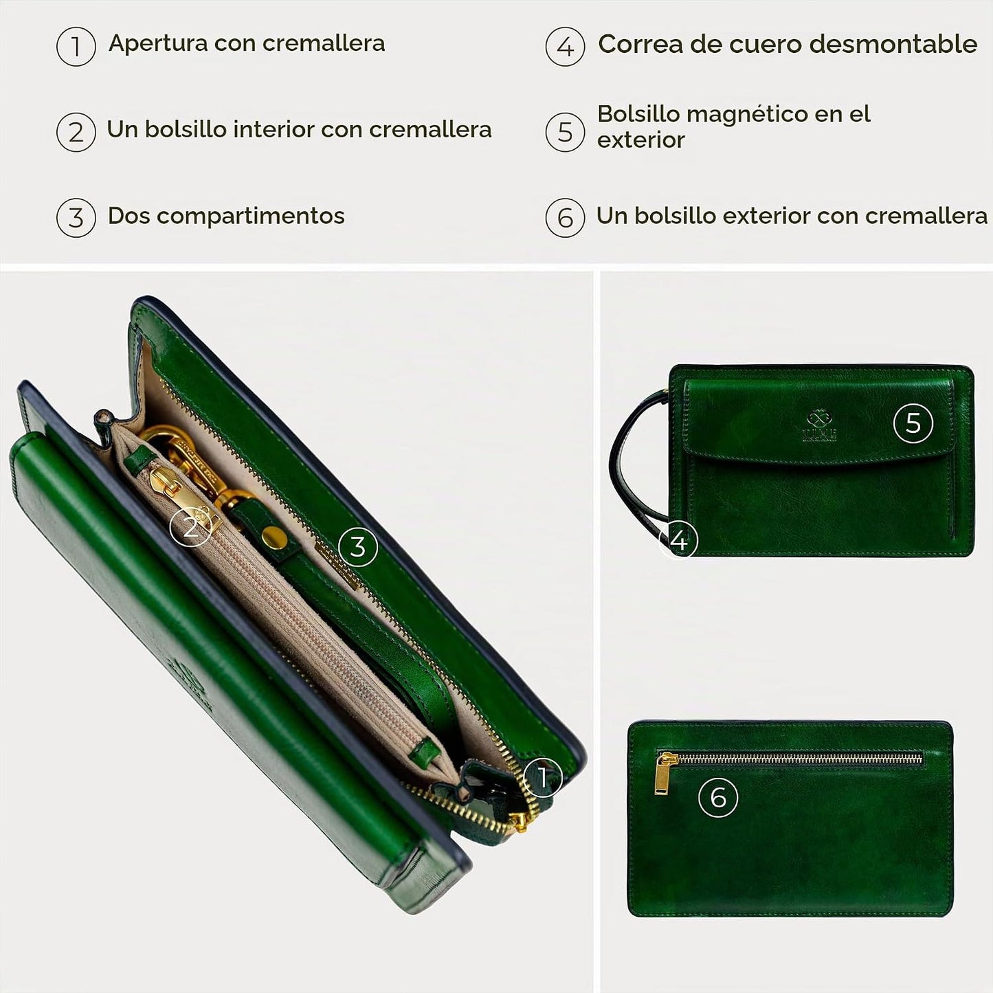 Time Resistance Bolso de mano de cuero para hombre, organizador de...