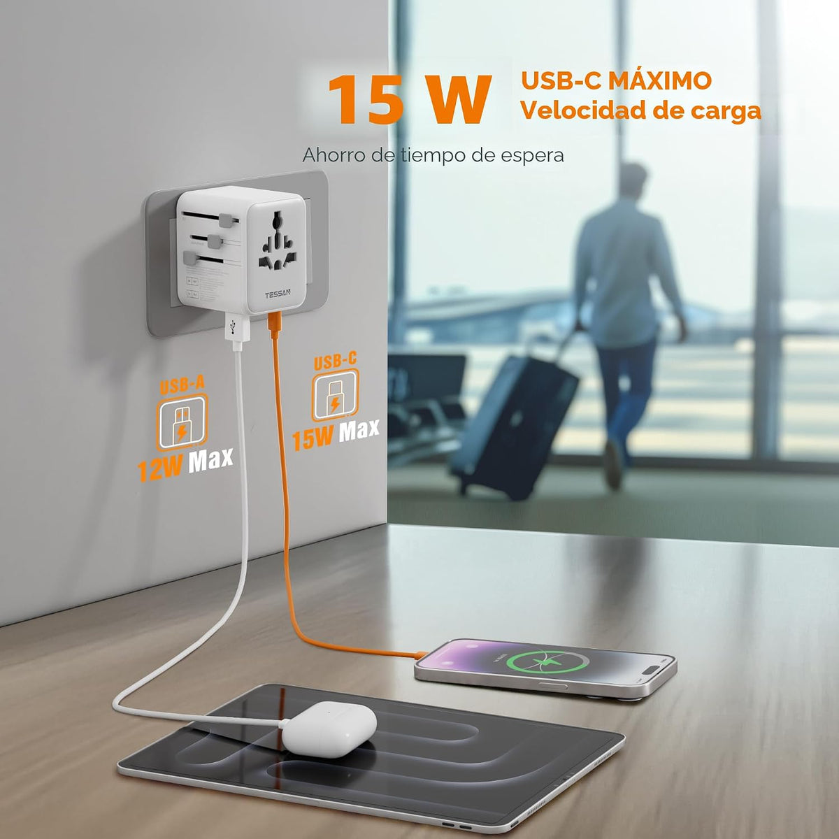 TESSAN Adaptador de viaje universal 28W, adaptador de corriente | A...