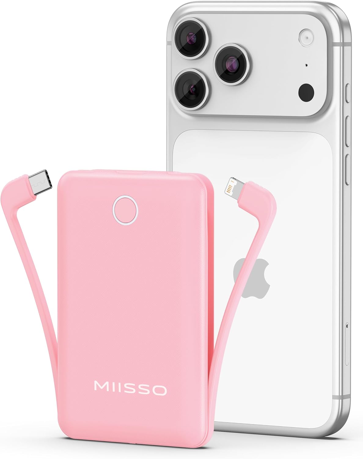 miisso 10000mAh Mini cargador portátil con cable incorporado, rosa...